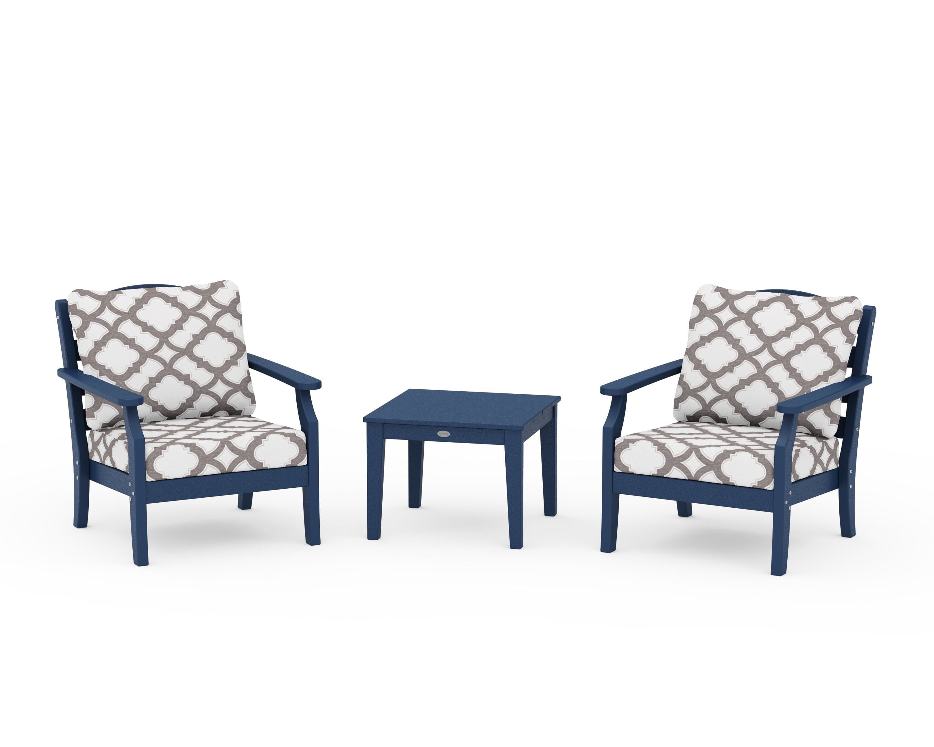Draper James™ by POLYWOOD® Savannah 3-Piece Deep Seating Set in Navy / Trellis Grey Mist