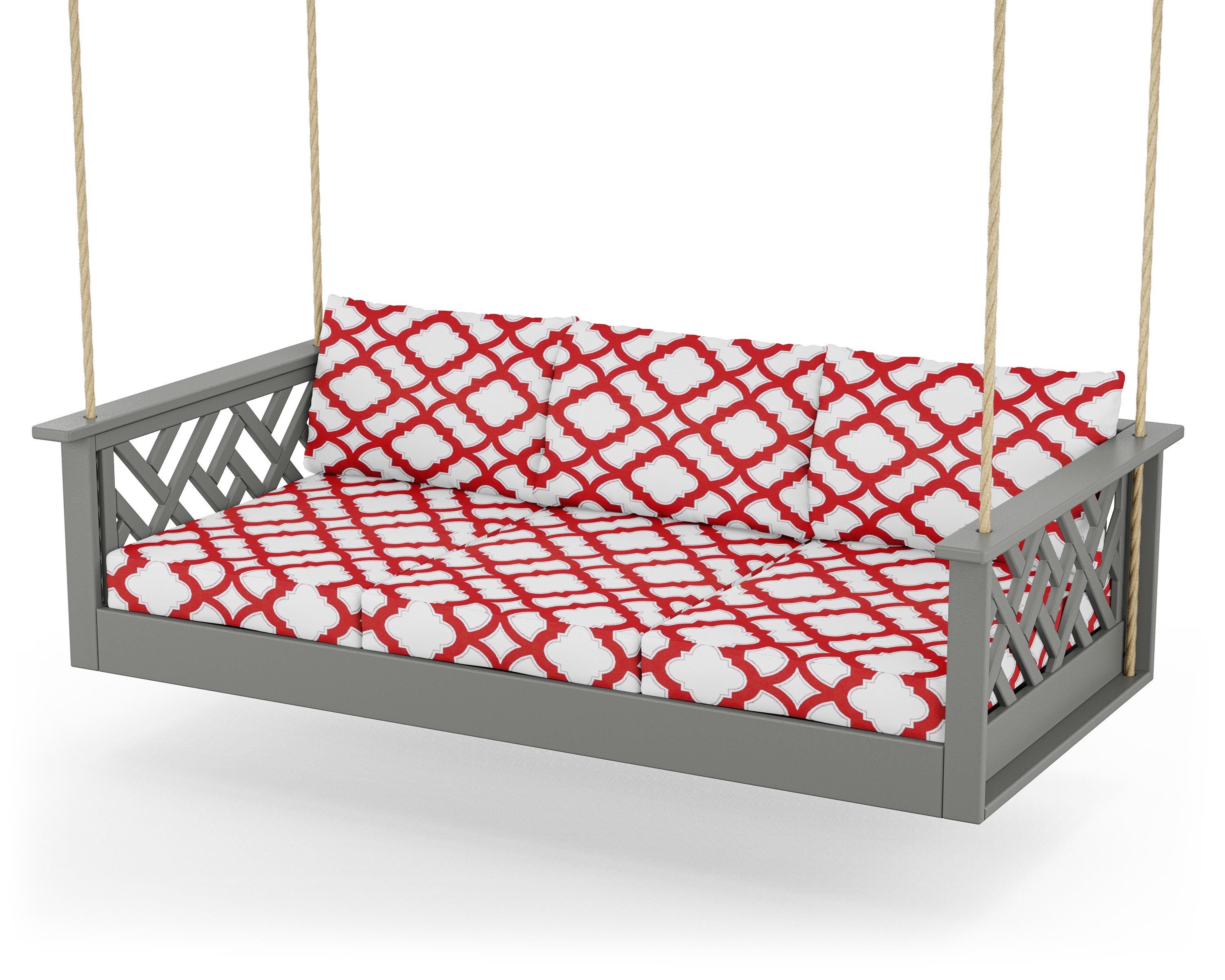 POLYWOOD® Chippendale Daybed Swing in Slate Grey / Trellis Crimson
