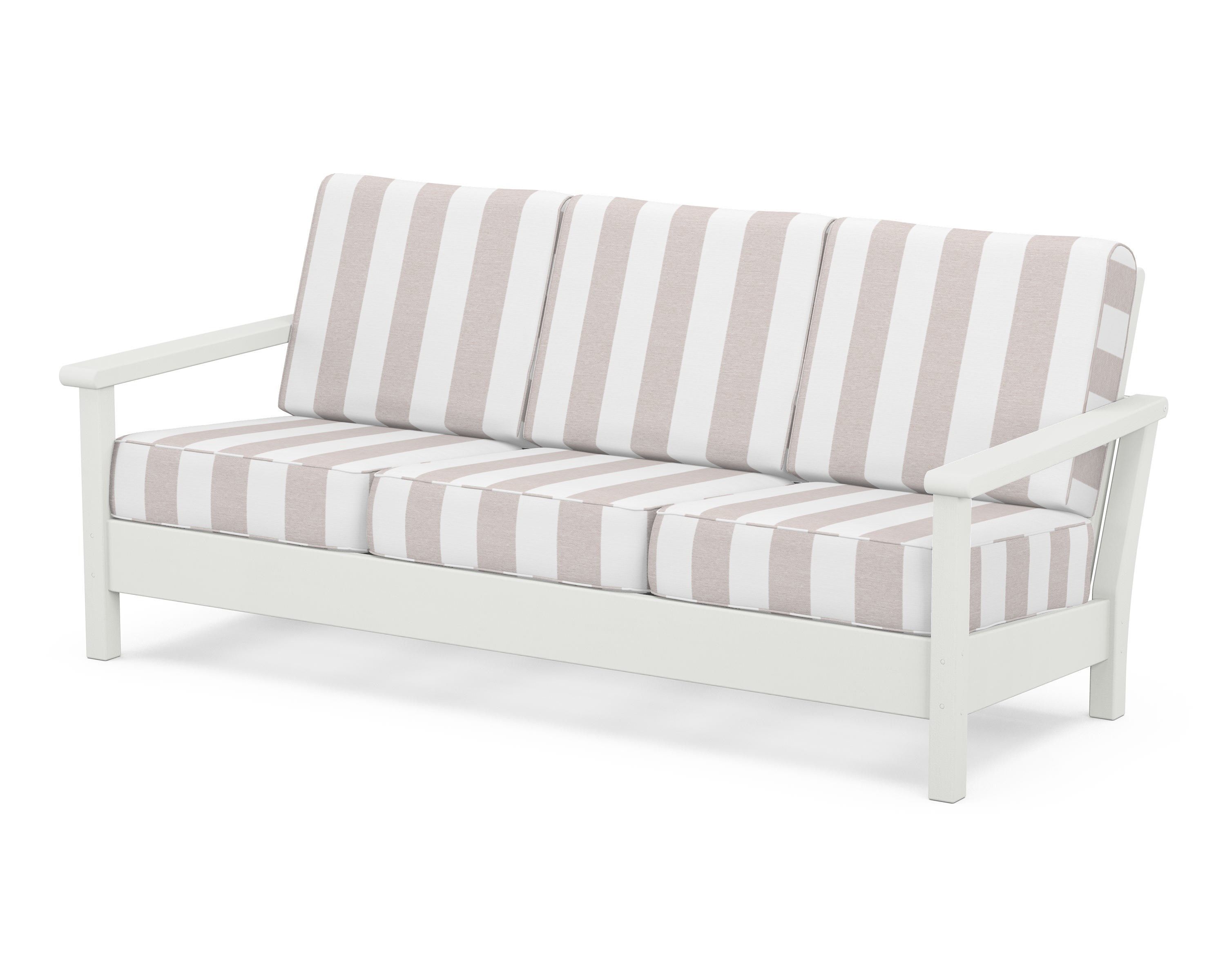 POLYWOOD® Harbour Deep Seating Sofa in Vintage White / Cabana Stripe Dune Burlap