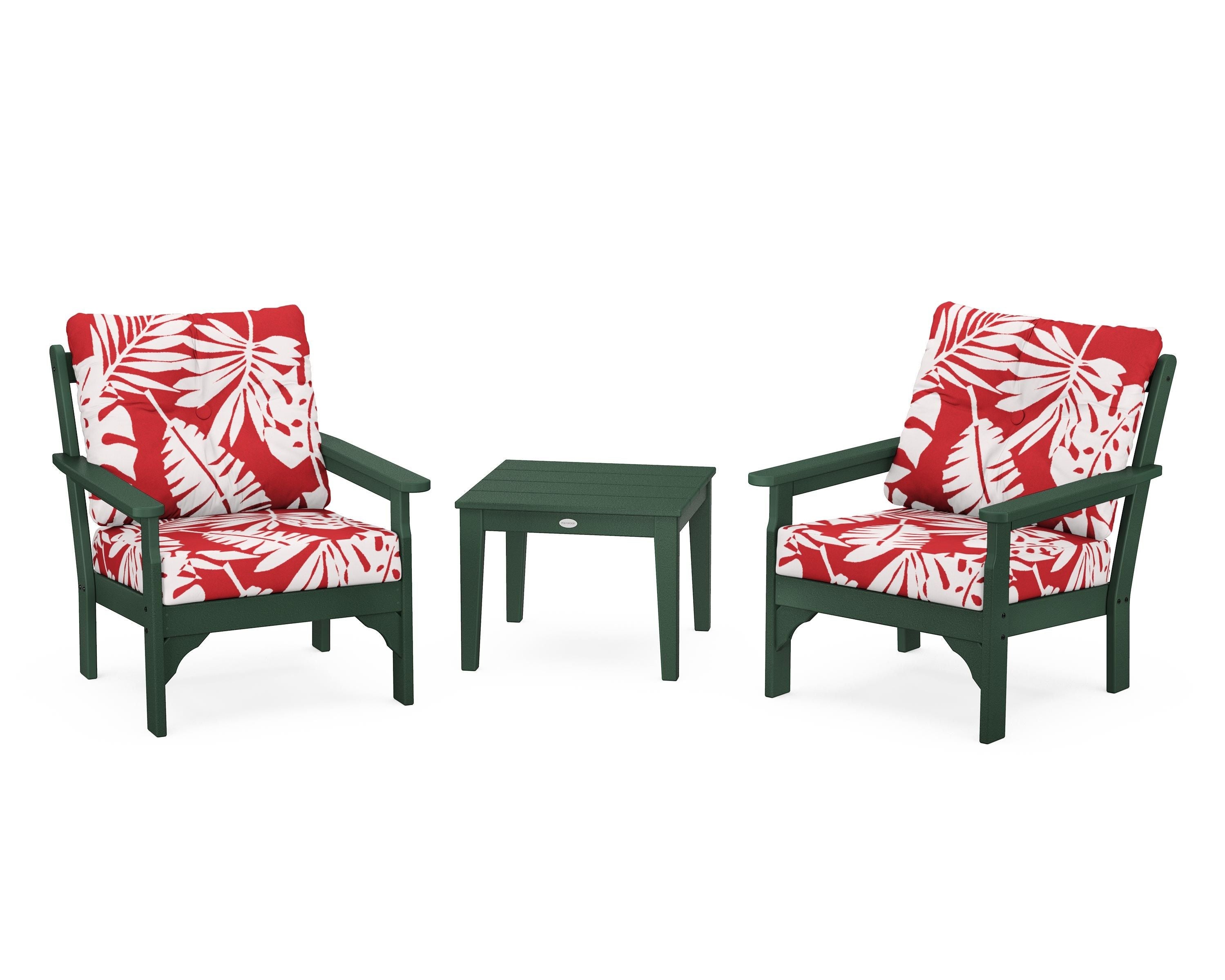 POLYWOOD® Vineyard 3-Piece Deep Seating Set in Green / Leaf Crimson