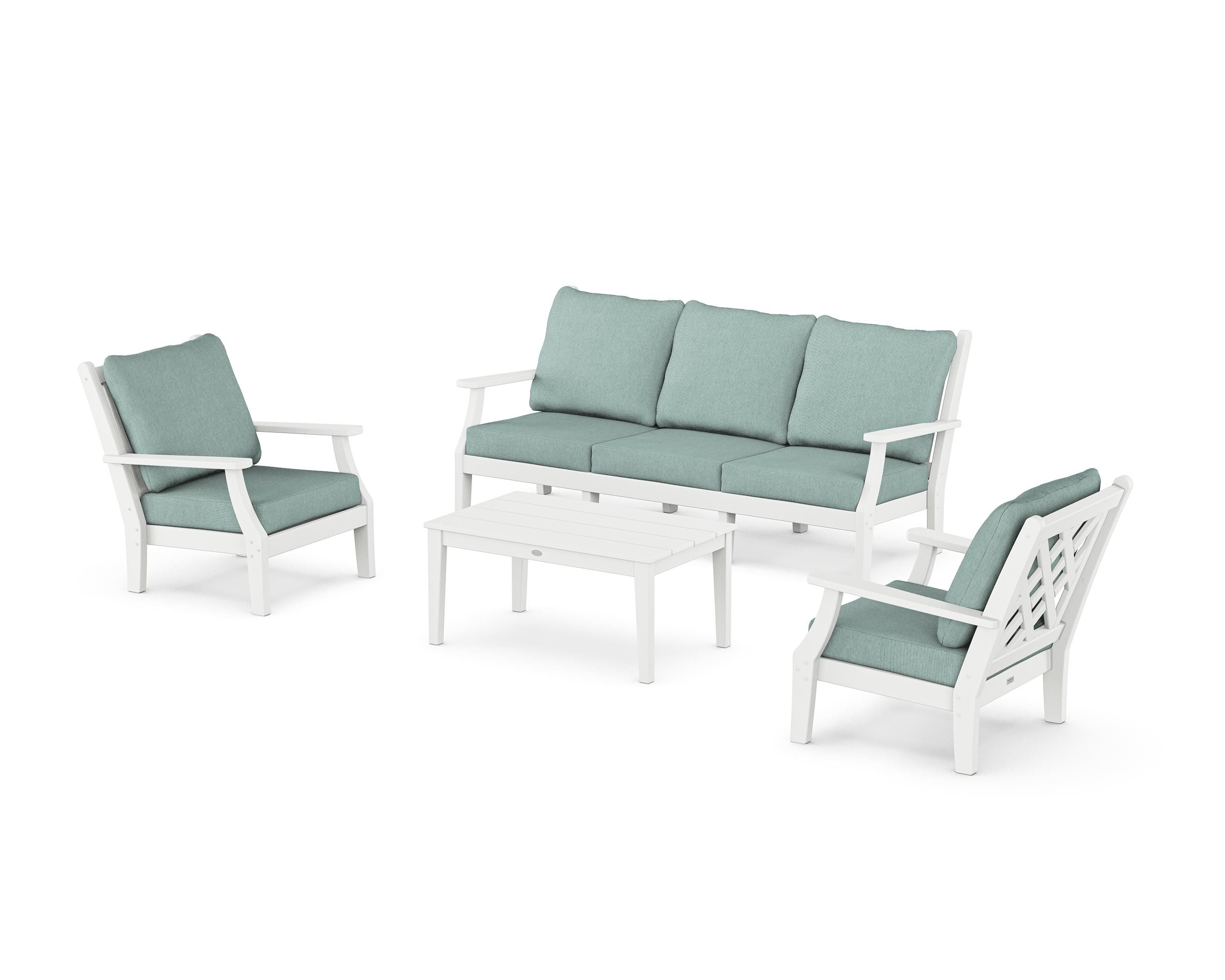 Country Living Wovendale 4-Piece Deep Seating Set with Sofa in White / Glacier Spa