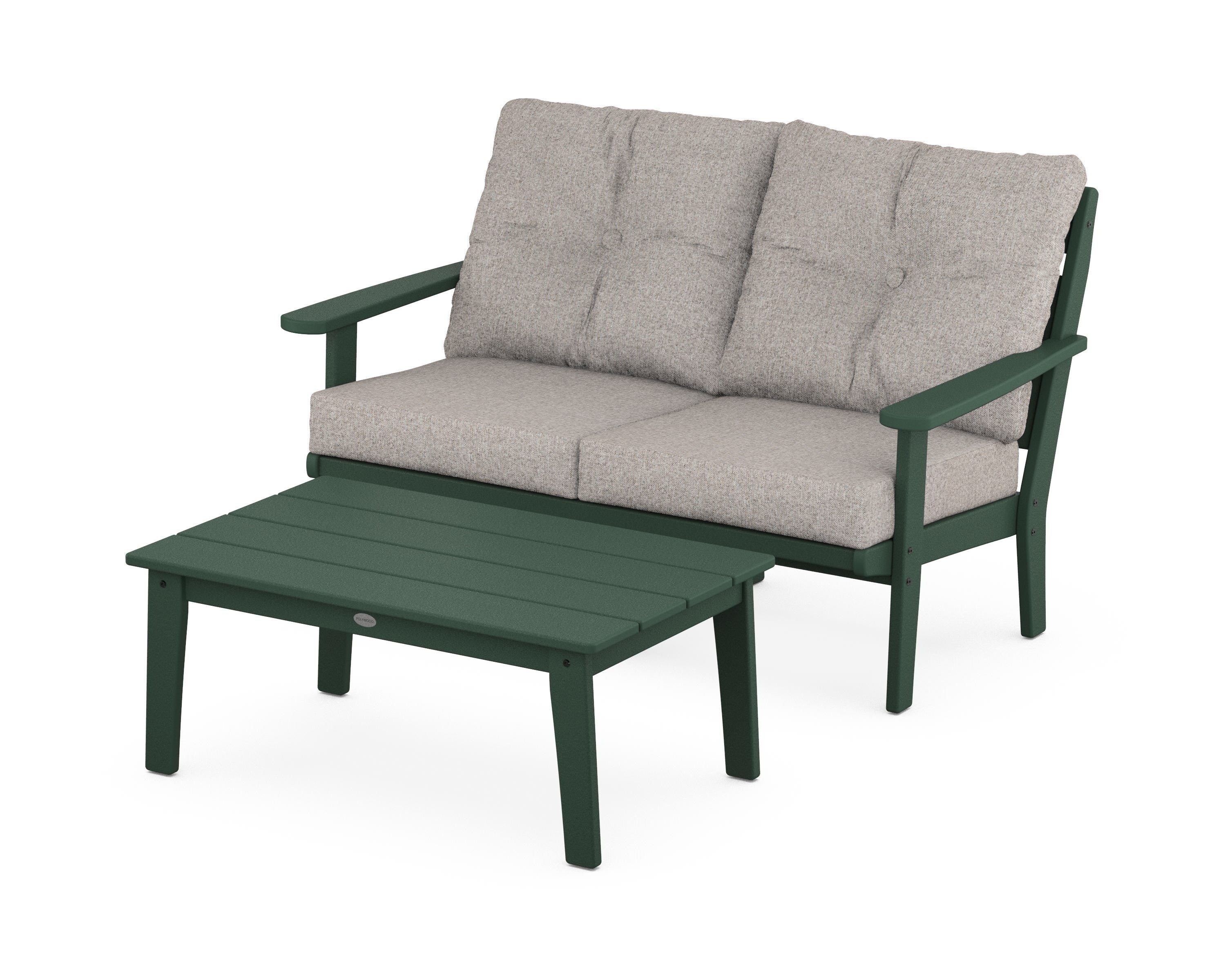POLYWOOD® Lakeside 2-Piece Lounge Loveseat Set in Green / Weathered Tweed
