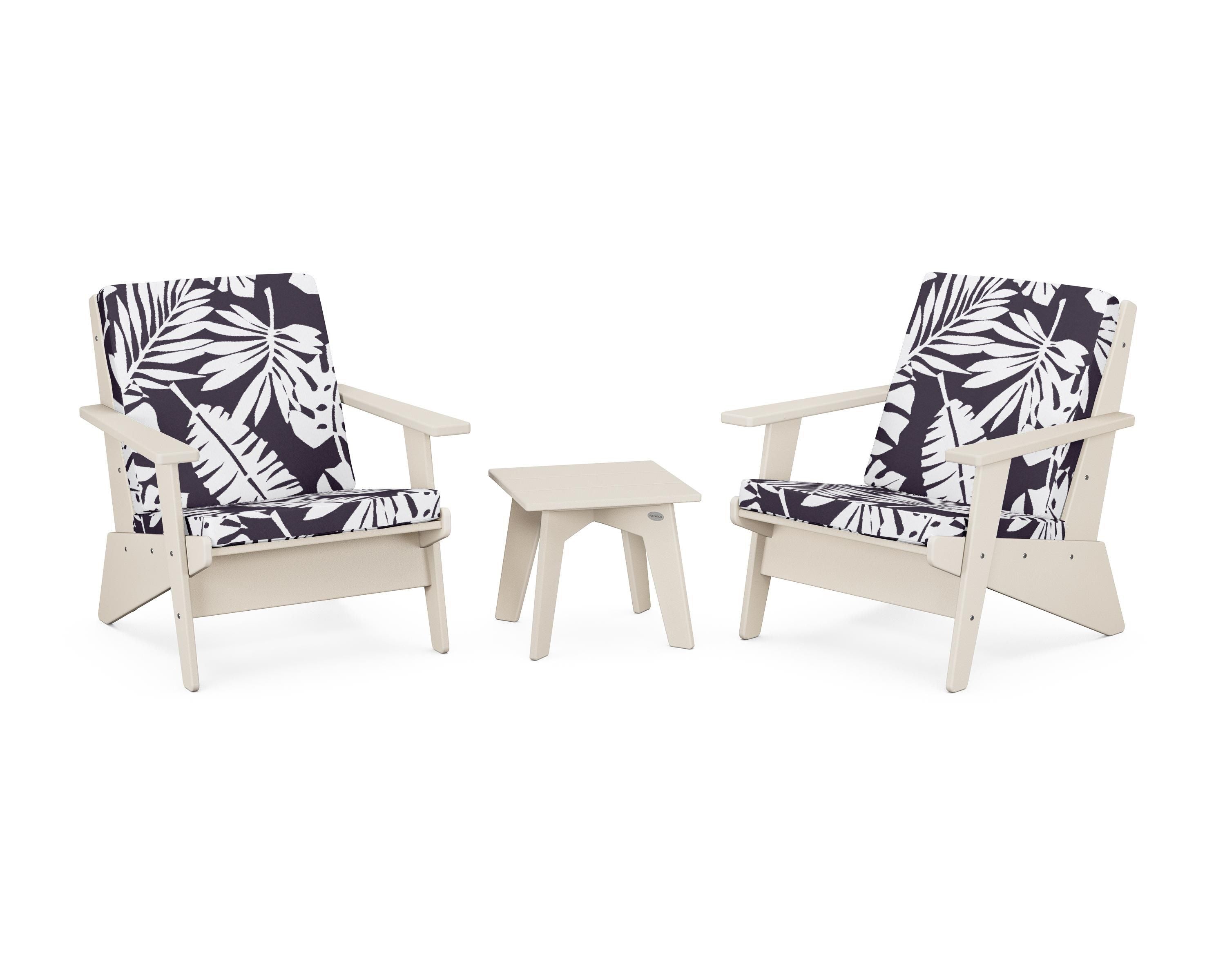 POLYWOOD® Riviera Modern Lounge 3-Piece Set in Sand / Leaf Navy