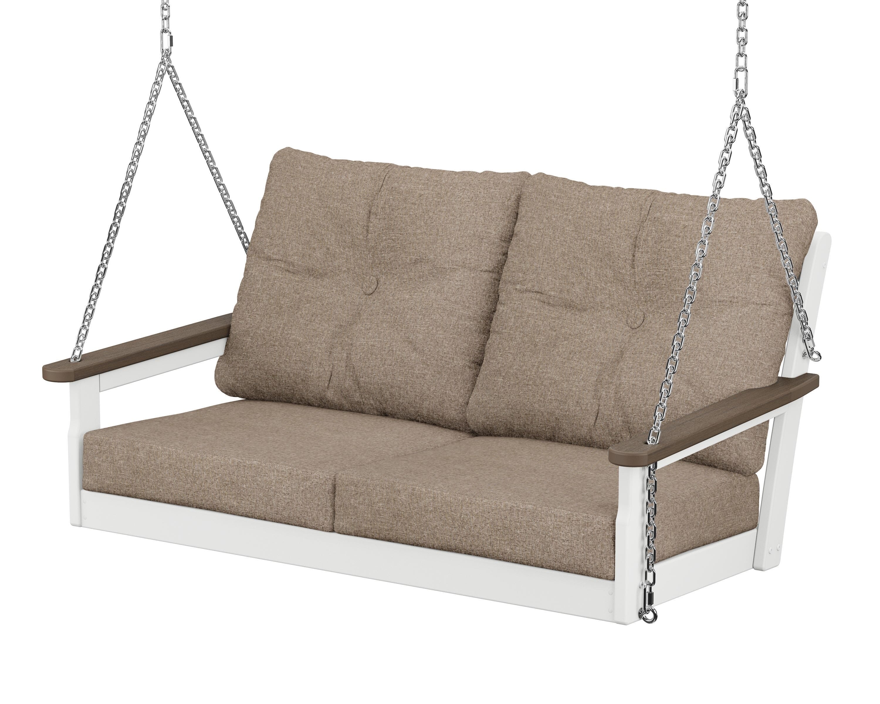POLYWOOD® Vineyard Deep Seating Swing in White / Kona / Spiced Burlap