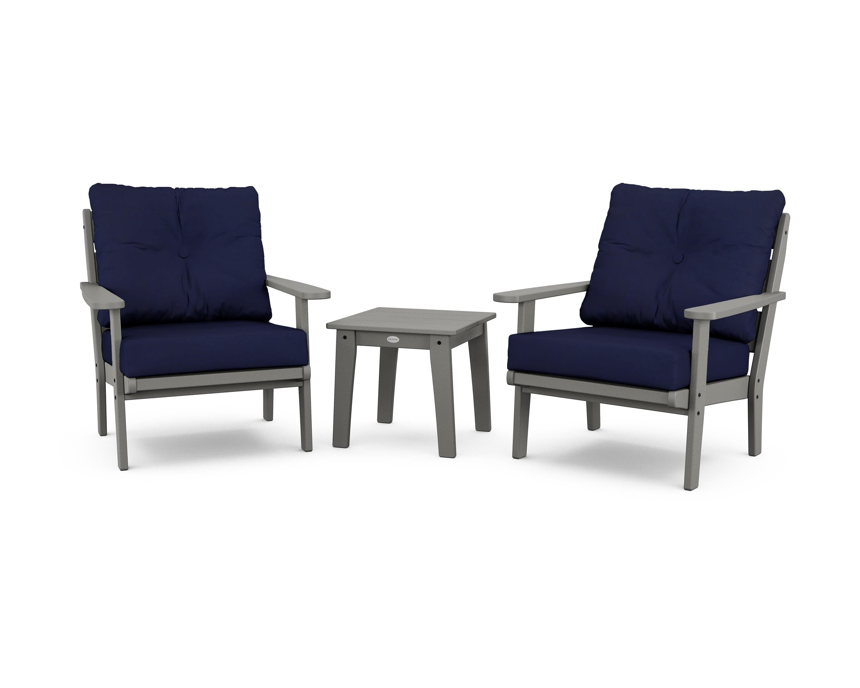 POLYWOOD® Lakeside 3-Piece Deep Seating Chair Set in Slate Grey / Navy