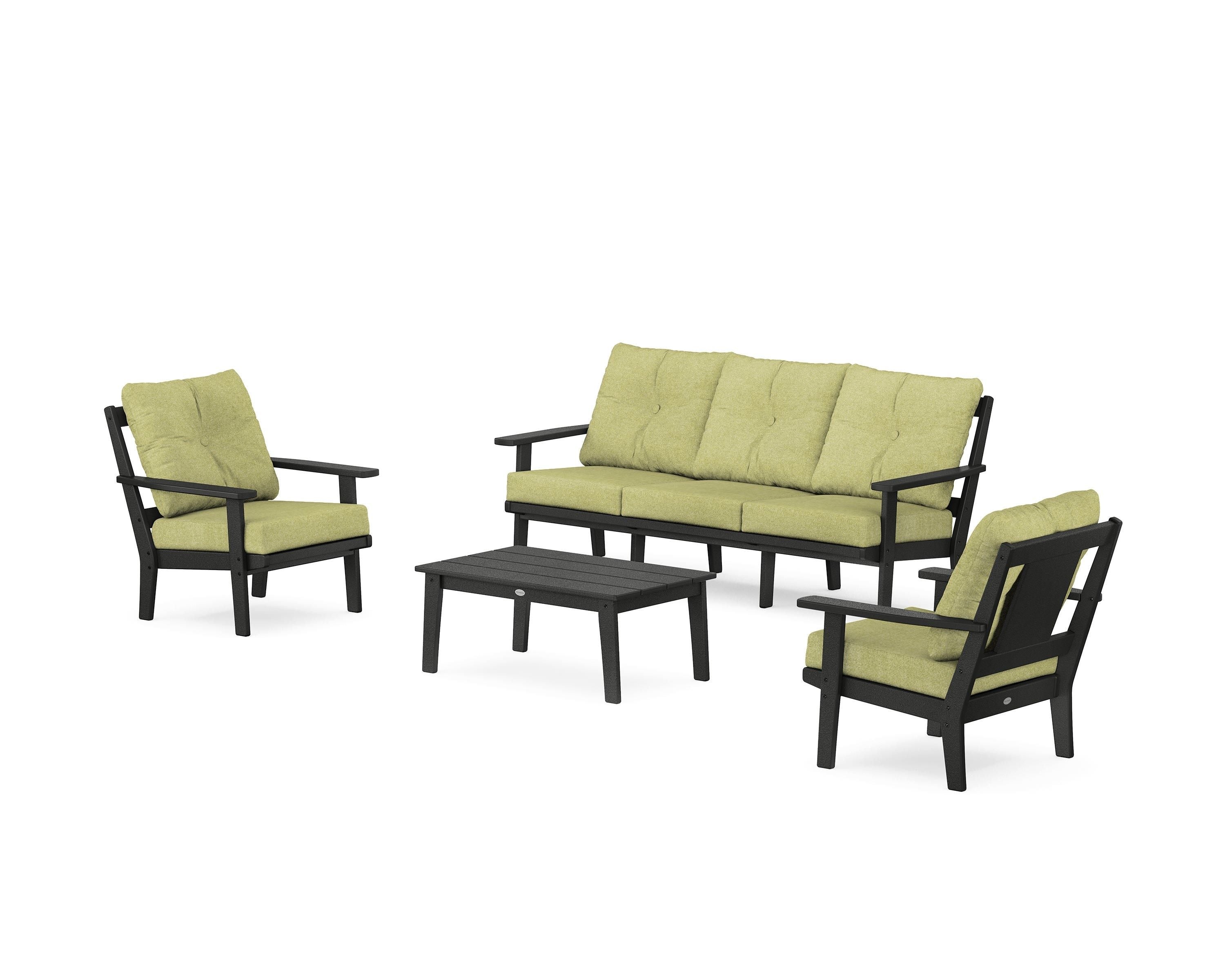 POLYWOOD® Prairie 4-Piece Deep Seating Set with Sofa in Black / Chartreuse Boucle