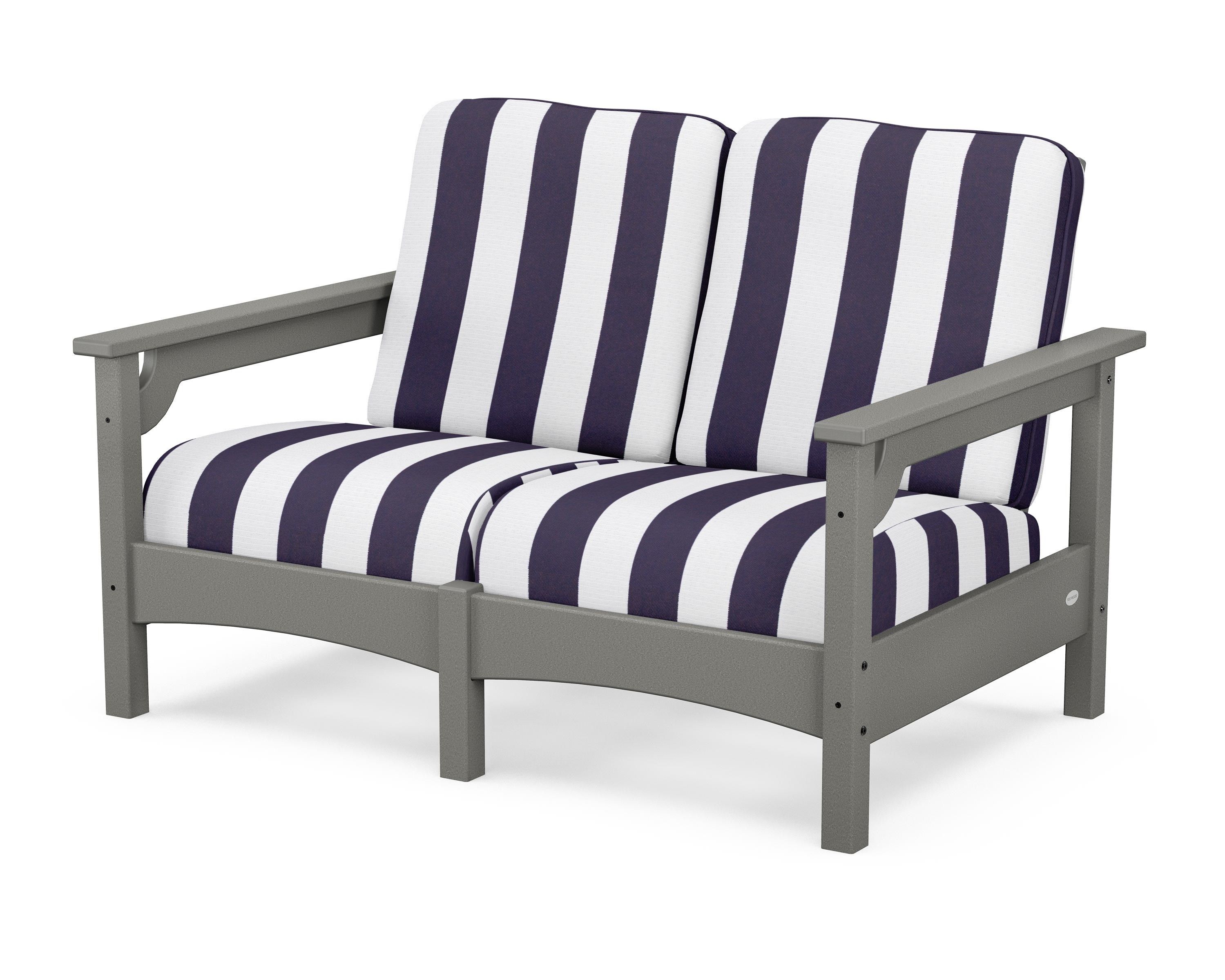 POLYWOOD® Club Loveseat in Slate Grey / Cabana Stripe Navy