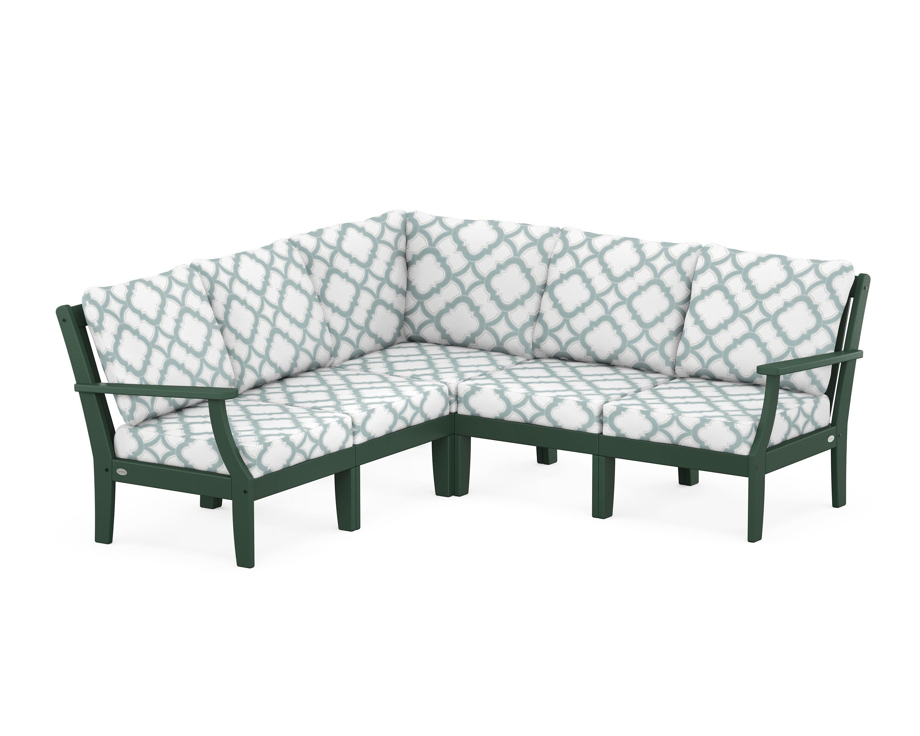 POLYWOOD® Braxton Modular 5-Piece Deep Seating Set in Green / Trellis Glacier Spa
