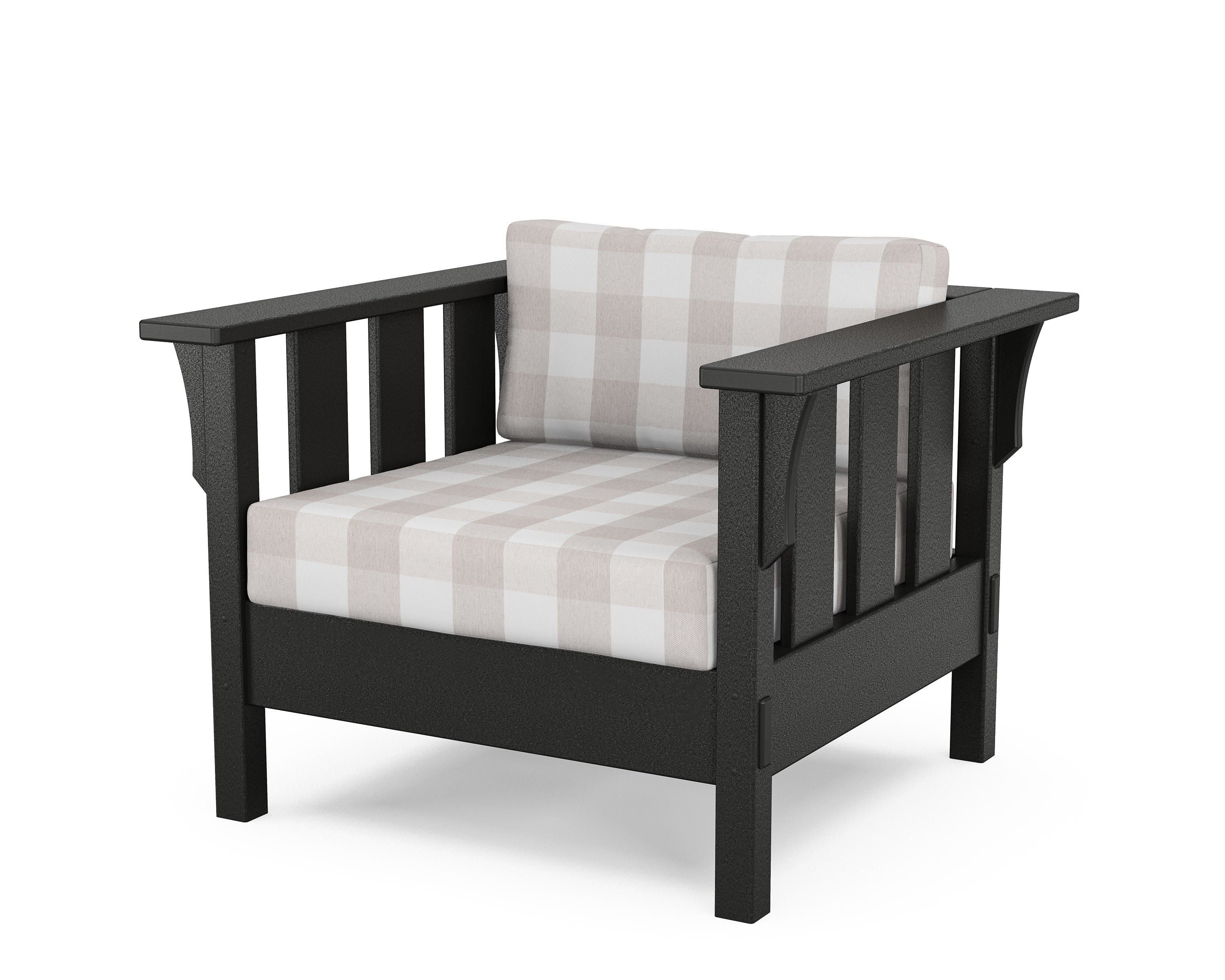 Martha Stewart by POLYWOOD® Acadia Deep Seating Chair in Black / Buffalo Plaid Dune Burlap