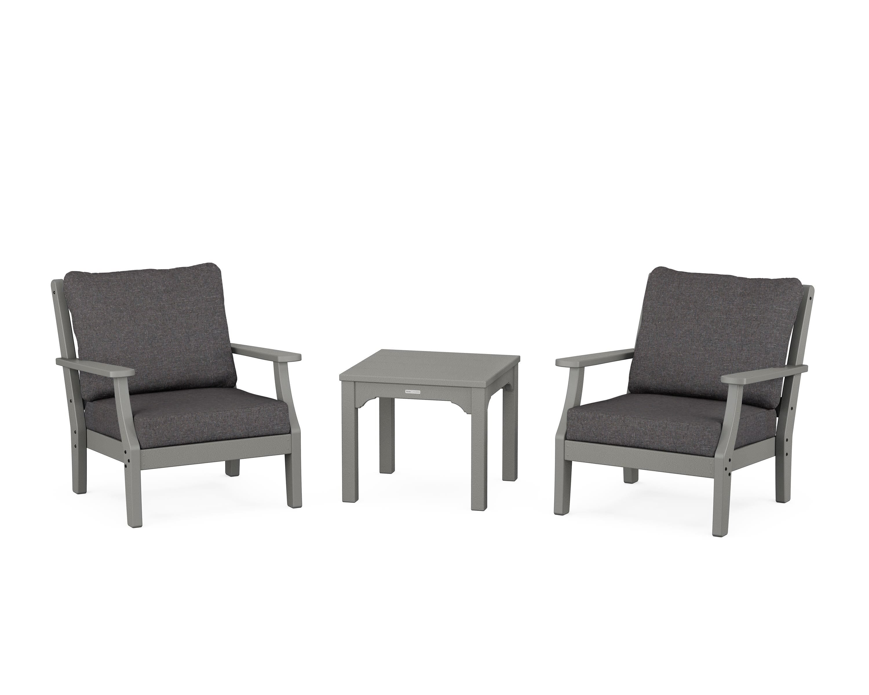 Martha Stewart by POLYWOOD® Chinoiserie 3-Piece Deep Seating Set in Slate Grey / Ash Charcoal