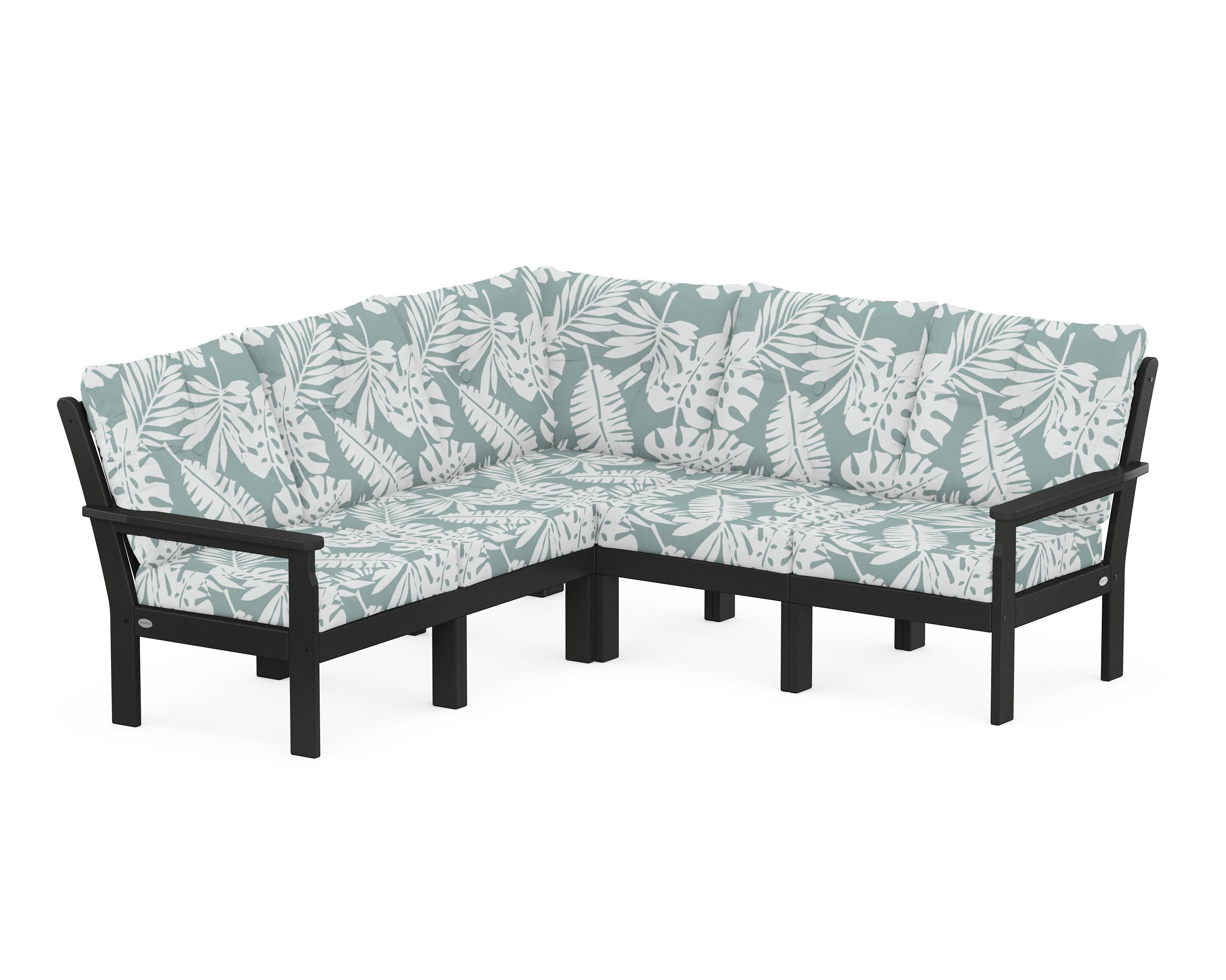 POLYWOOD® Vineyard 5-Piece Sectional in Black / Leaf Glacier Spa
