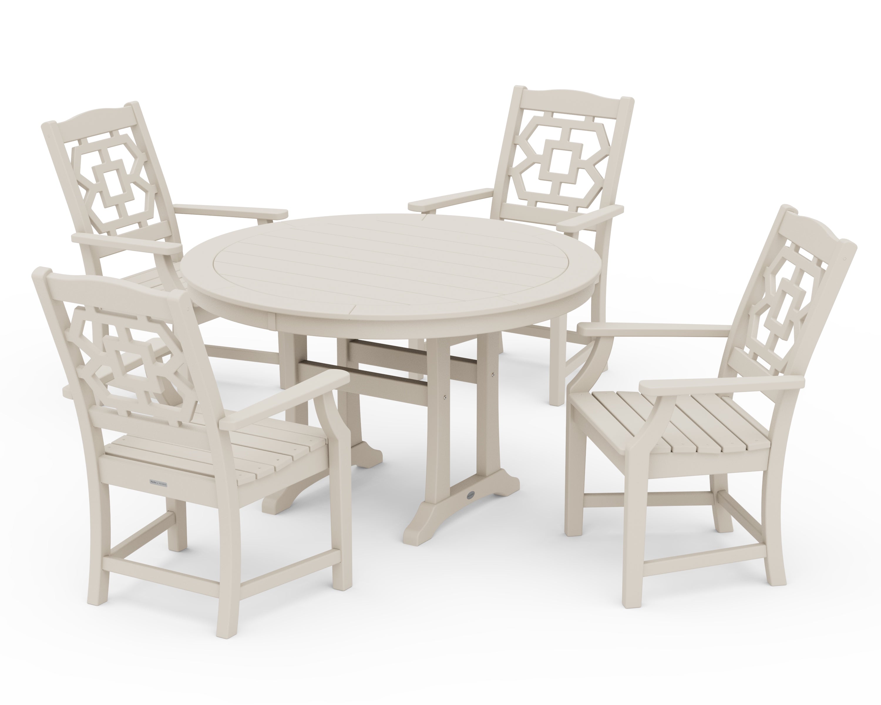 Martha Stewart by POLYWOOD® Chinoiserie 5-Piece Round Dining Set with Trestle Legs in Sand