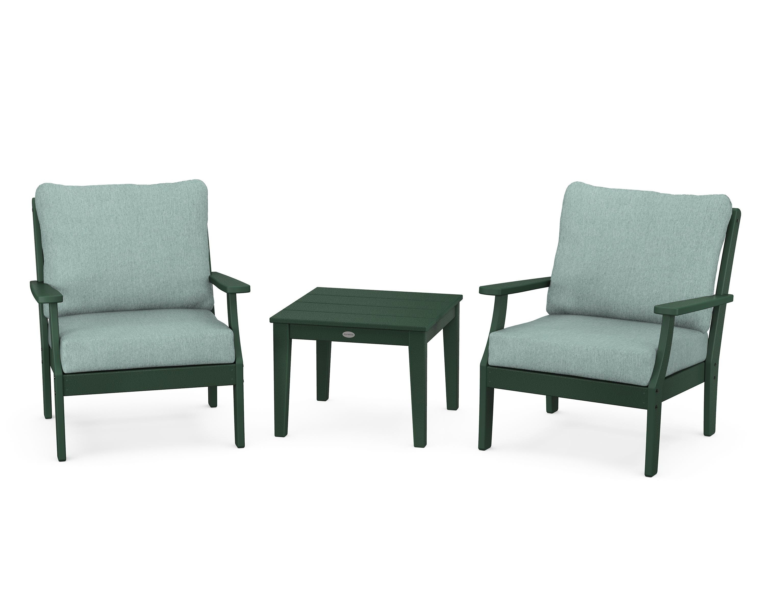 POLYWOOD® Braxton 3-Piece Deep Seating Set in Green / Glacier Spa