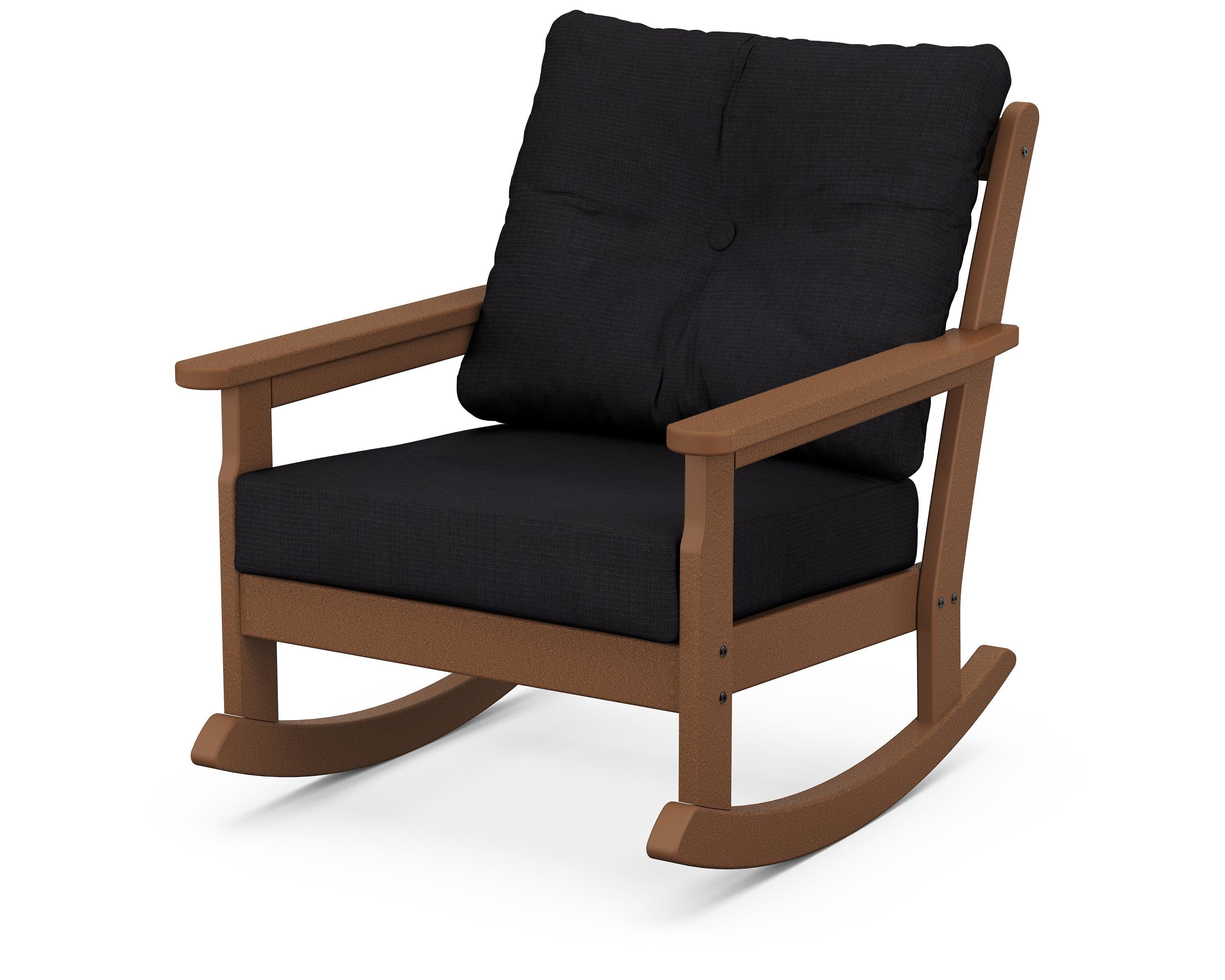 POLYWOOD® Vineyard Deep Seating Rocking Chair in Teak / Midnight Linen