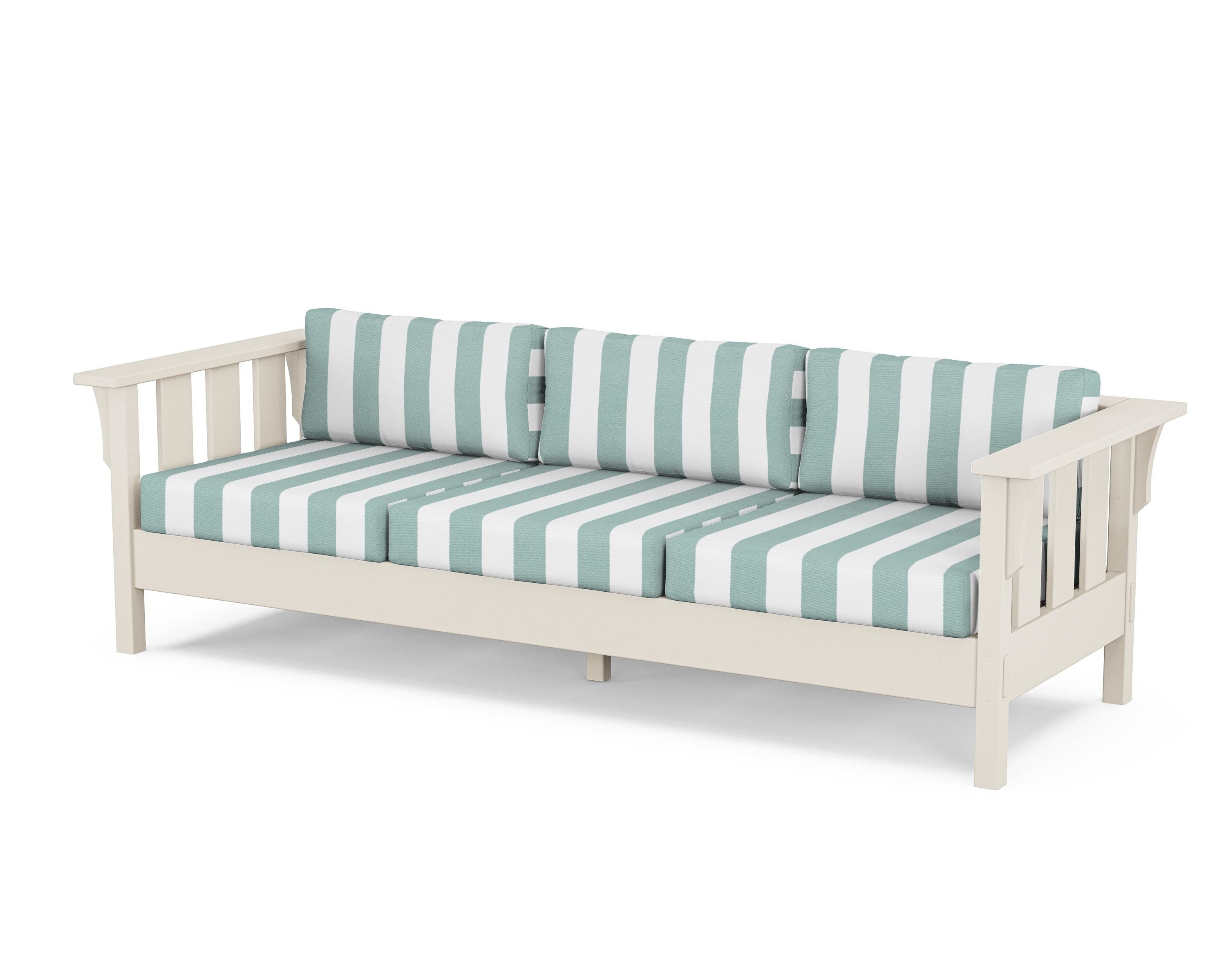 Martha Stewart by POLYWOOD® Acadia Deep Seating Sofa in Sand / Cabana Stripe Glacier Spa