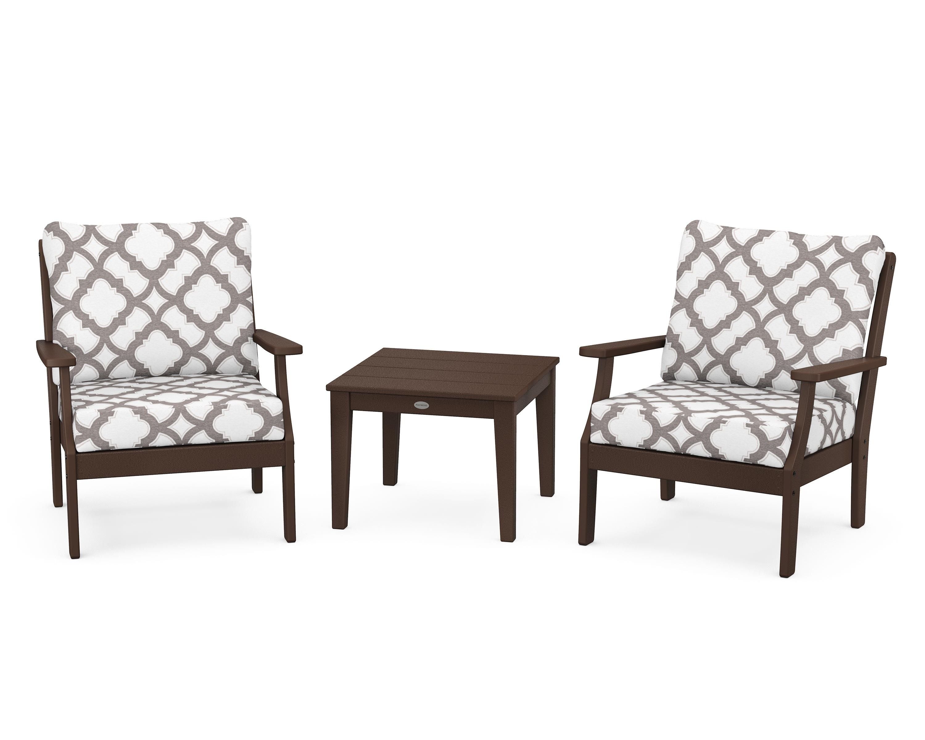 POLYWOOD® Braxton 3-Piece Deep Seating Set in Mahogany / Trellis Grey Mist