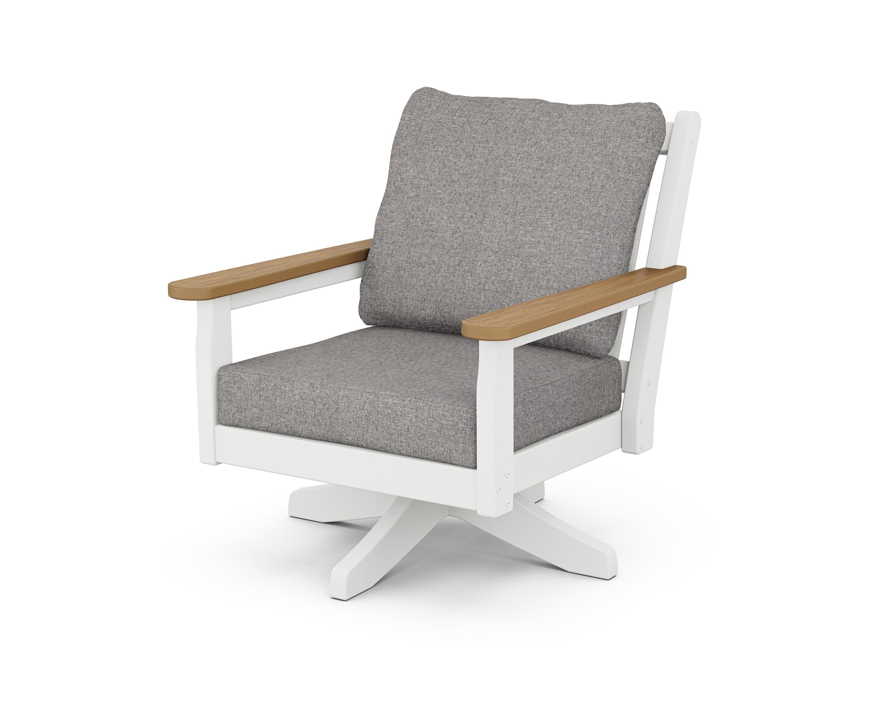 POLYWOOD® Chippendale Deep Seating Swivel Chair in White / Natural / Grey Mist