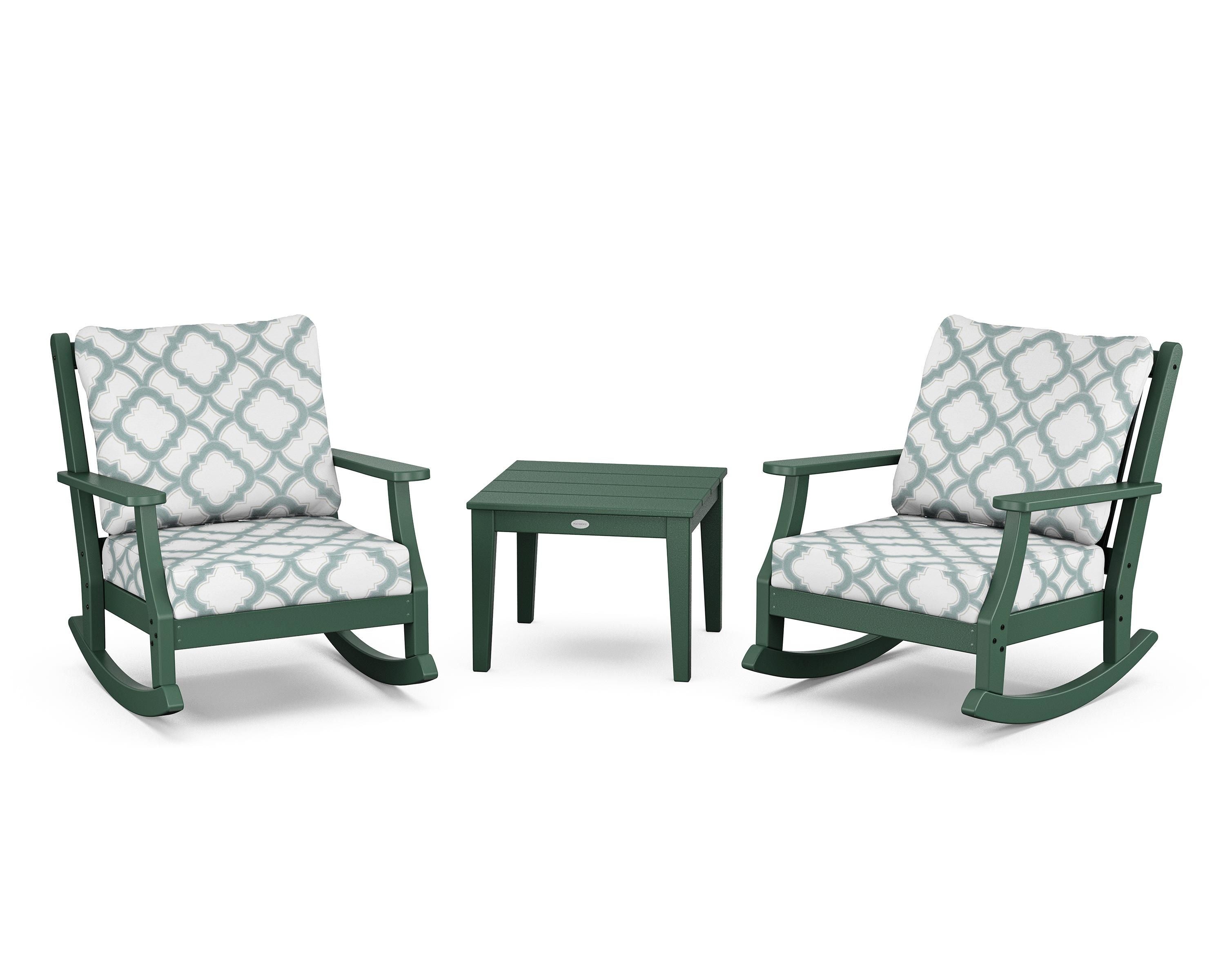 Country Living Wovendale 3-Piece Deep Seating Rocker Set in Green / Trellis Glacier Spa