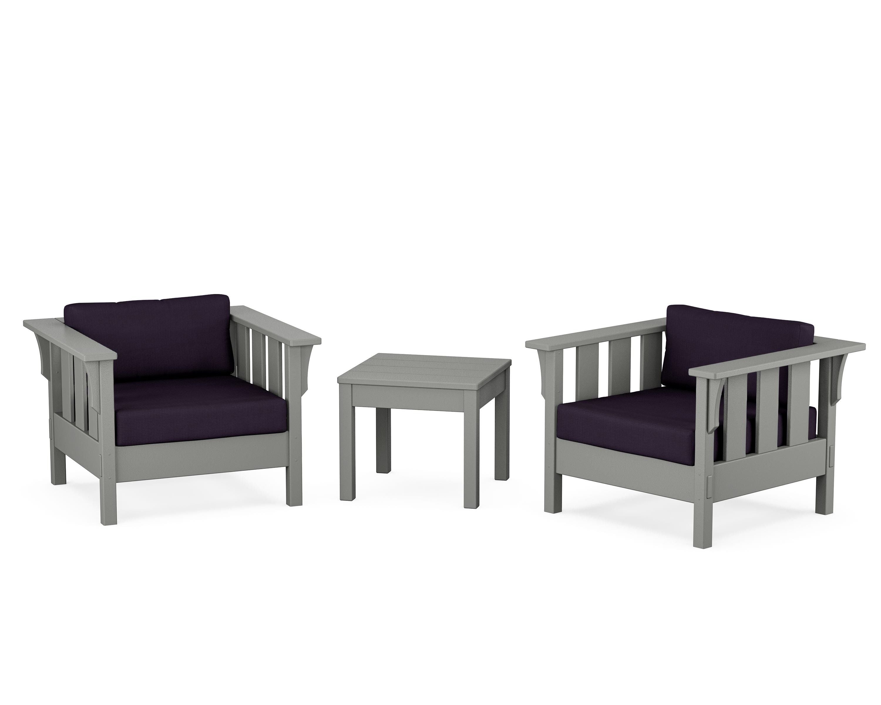 Martha Stewart by POLYWOOD® Acadia 3-Piece Deep Seating Set in Slate Grey / Navy Linen