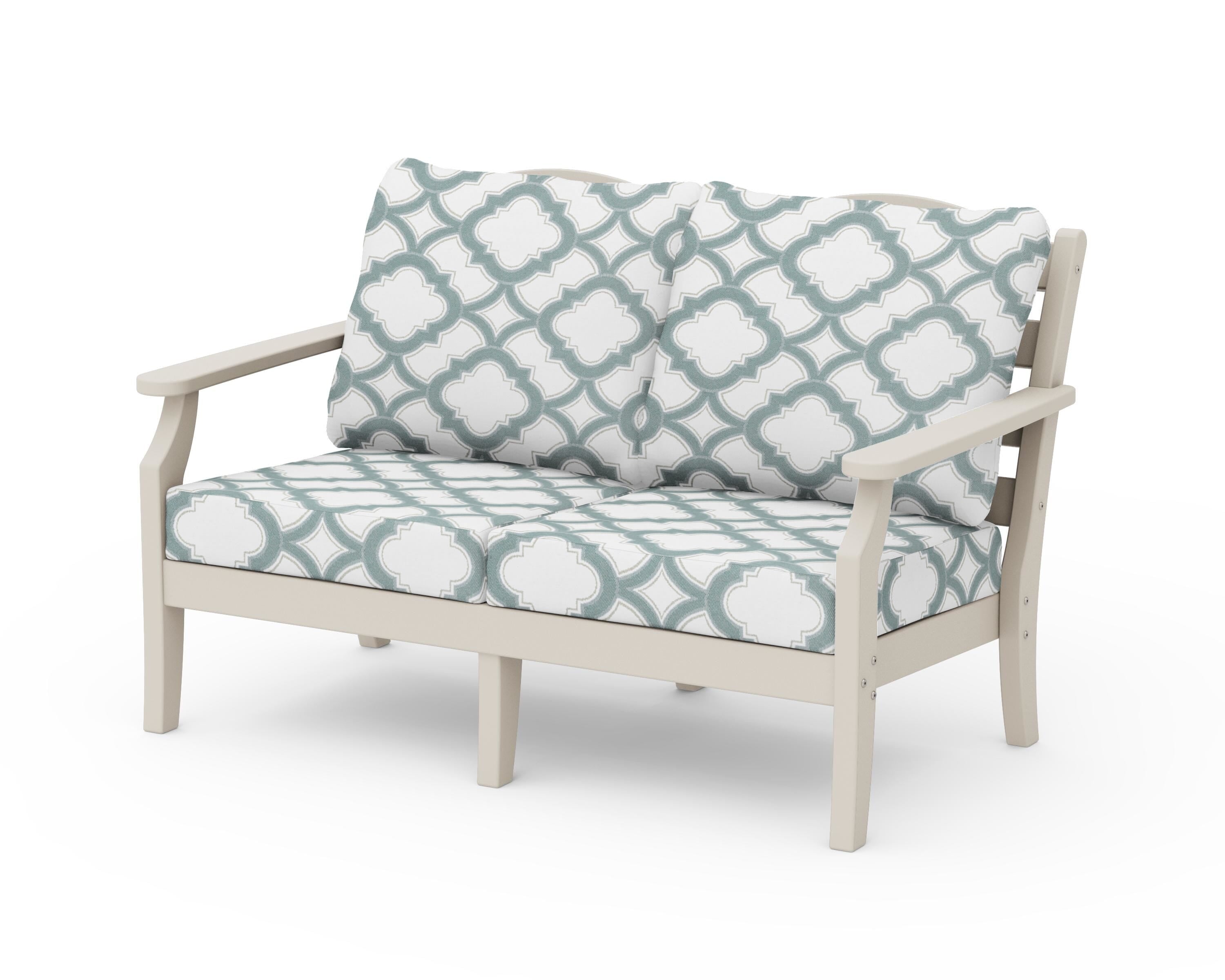 Draper James™ by POLYWOOD® Savannah Deep Seating Loveseat in Sand / Trellis Glacier Spa