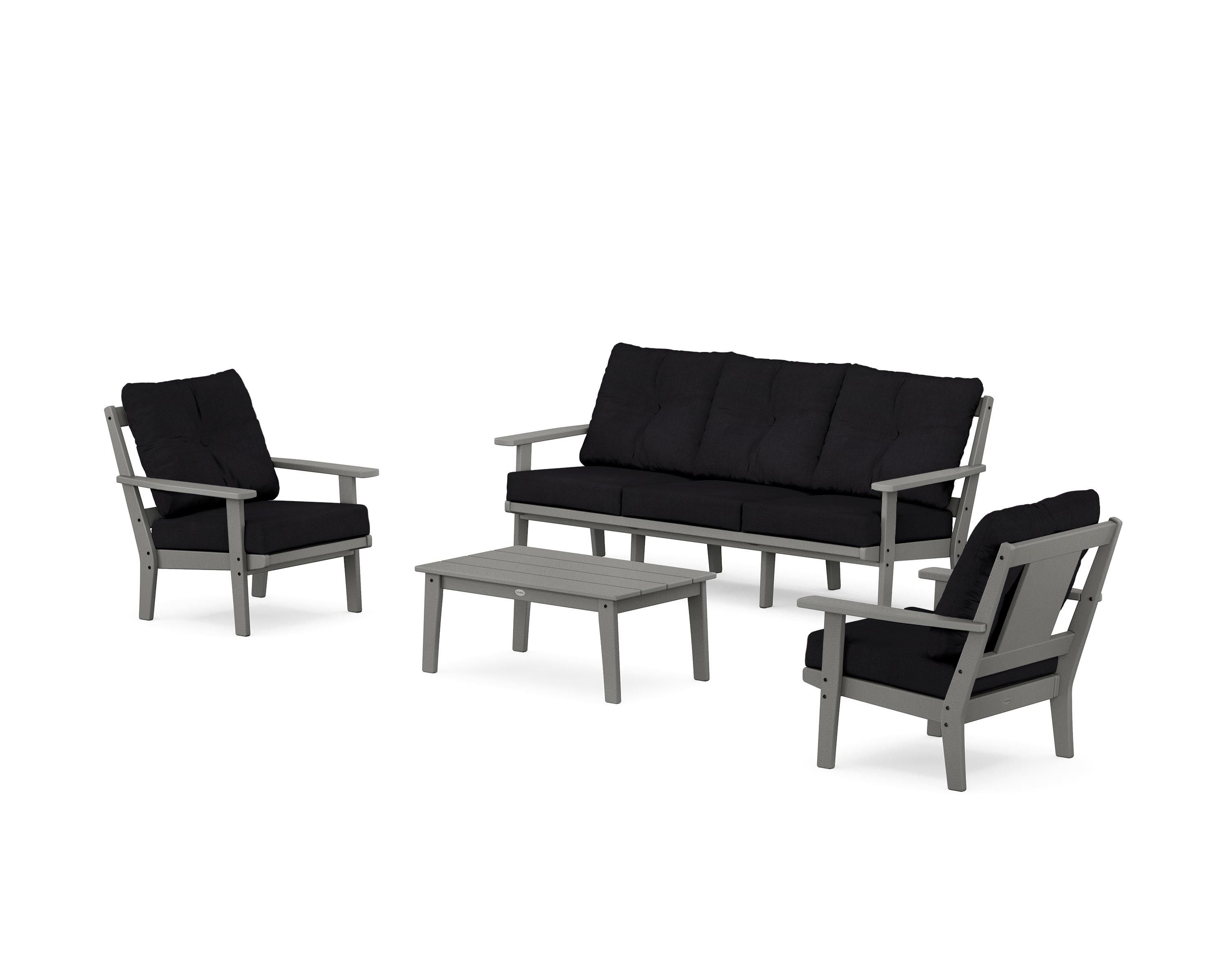 POLYWOOD® Prairie 4-Piece Deep Seating Set with Sofa in Slate Grey / Midnight Linen