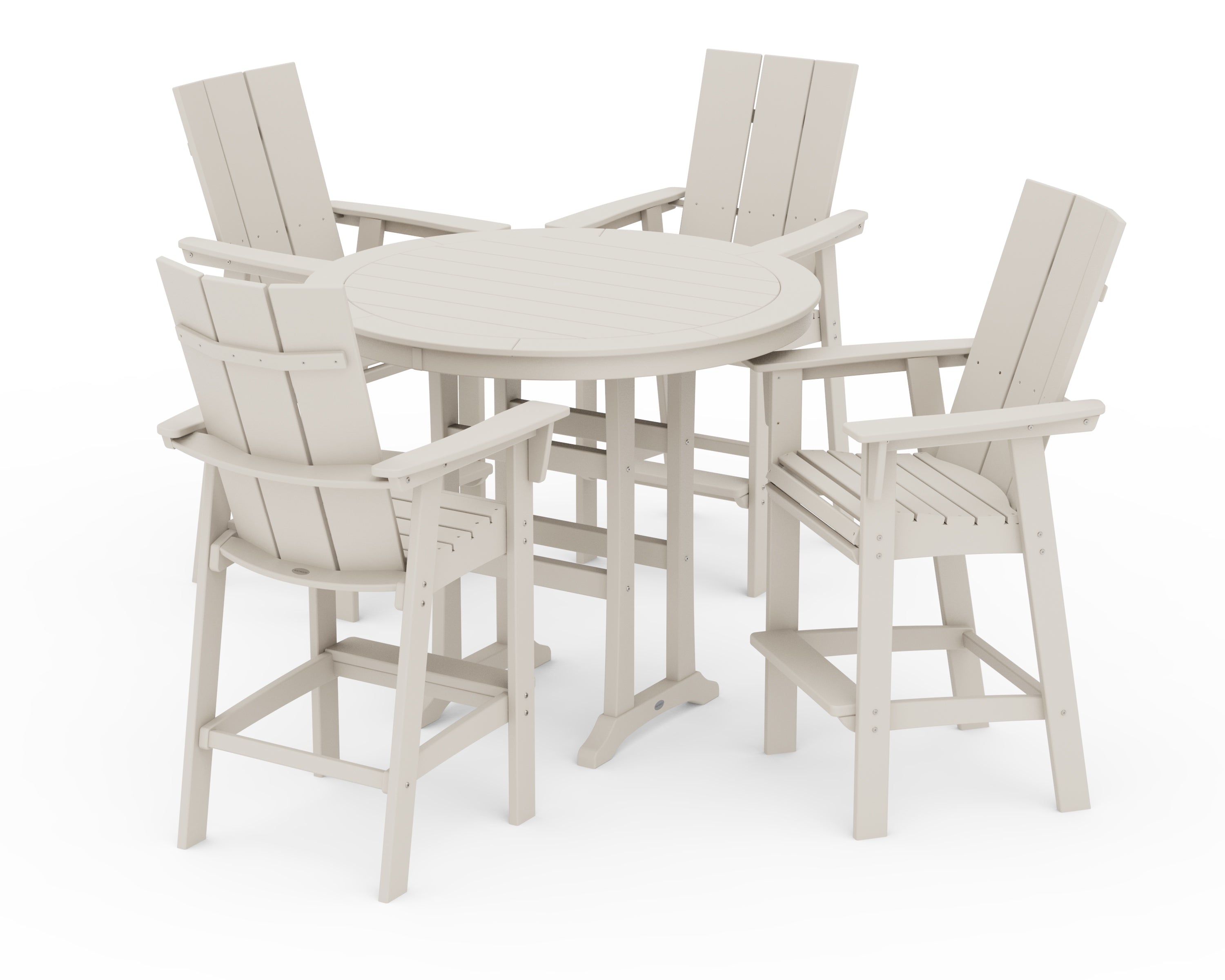 POLYWOOD® Modern Curveback Adirondack 5-Piece Nautical Trestle Bar Set in Sand