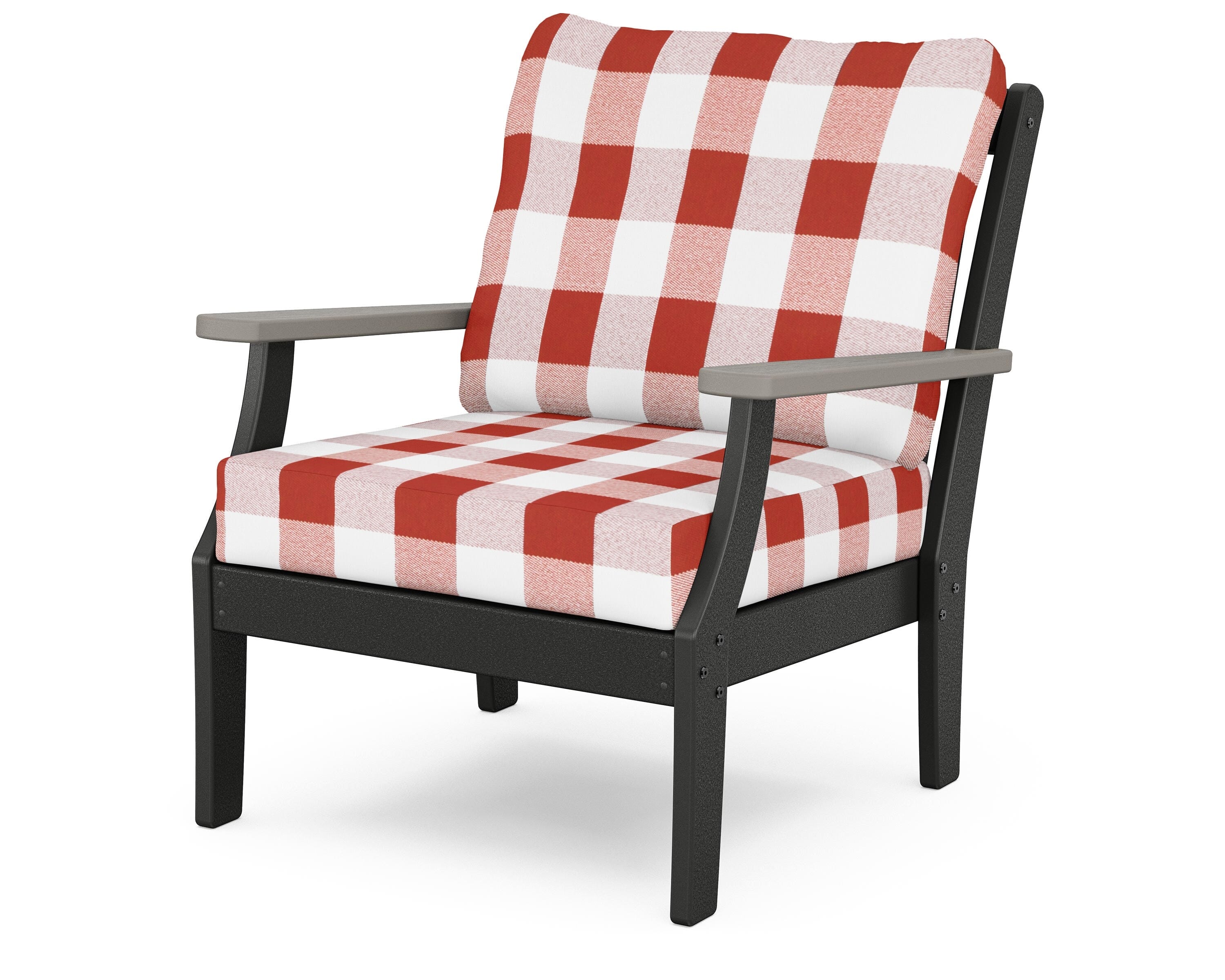 POLYWOOD® Braxton Deep Seating Chair in Black / Driftwood / Buffalo Plaid Crimson