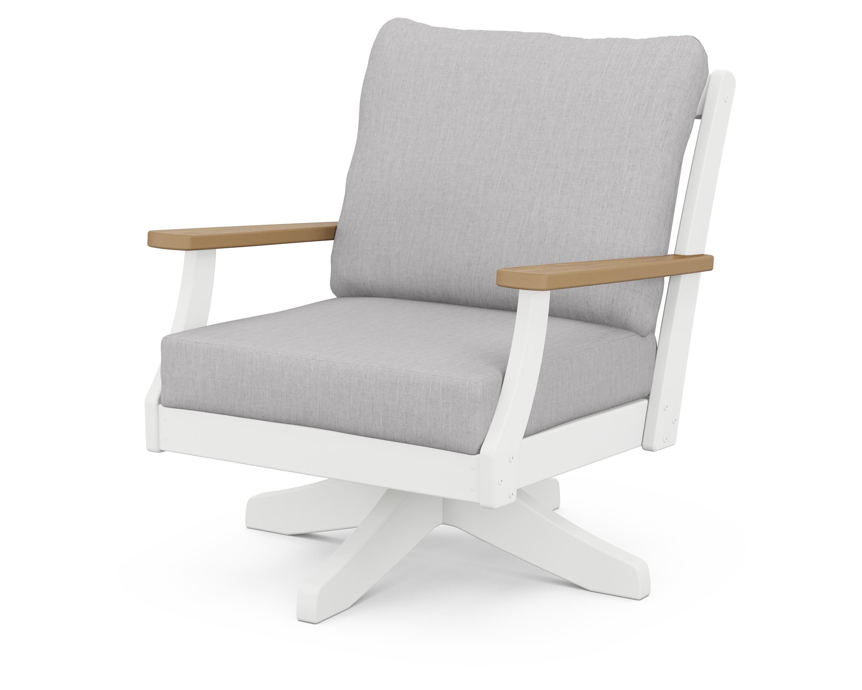 POLYWOOD® Braxton Deep Seating Swivel Chair in White / Natural / Granite