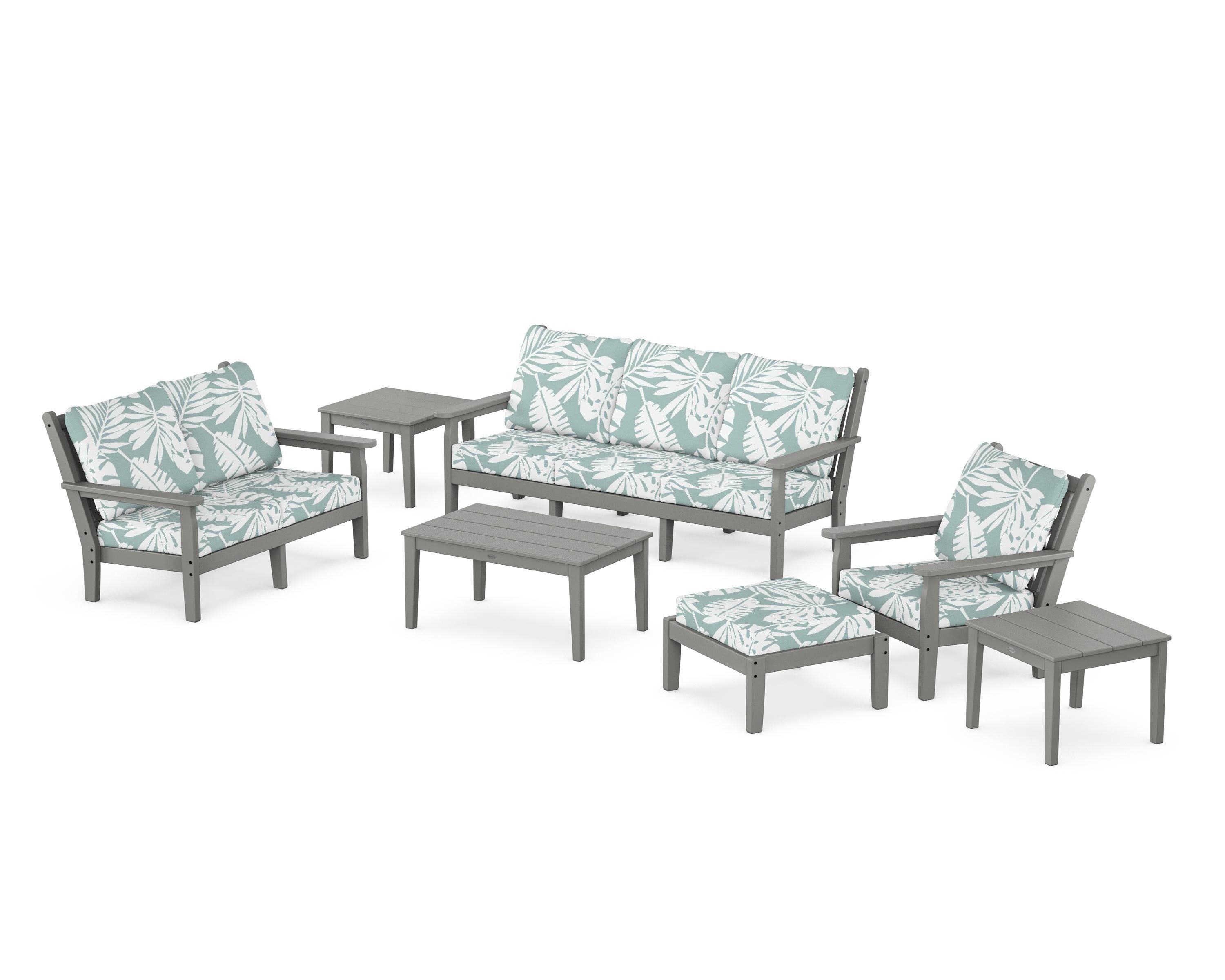 POLYWOOD® Chippendale 7-Piece Deep Seating Set in Slate Grey / Leaf Glacier Spa