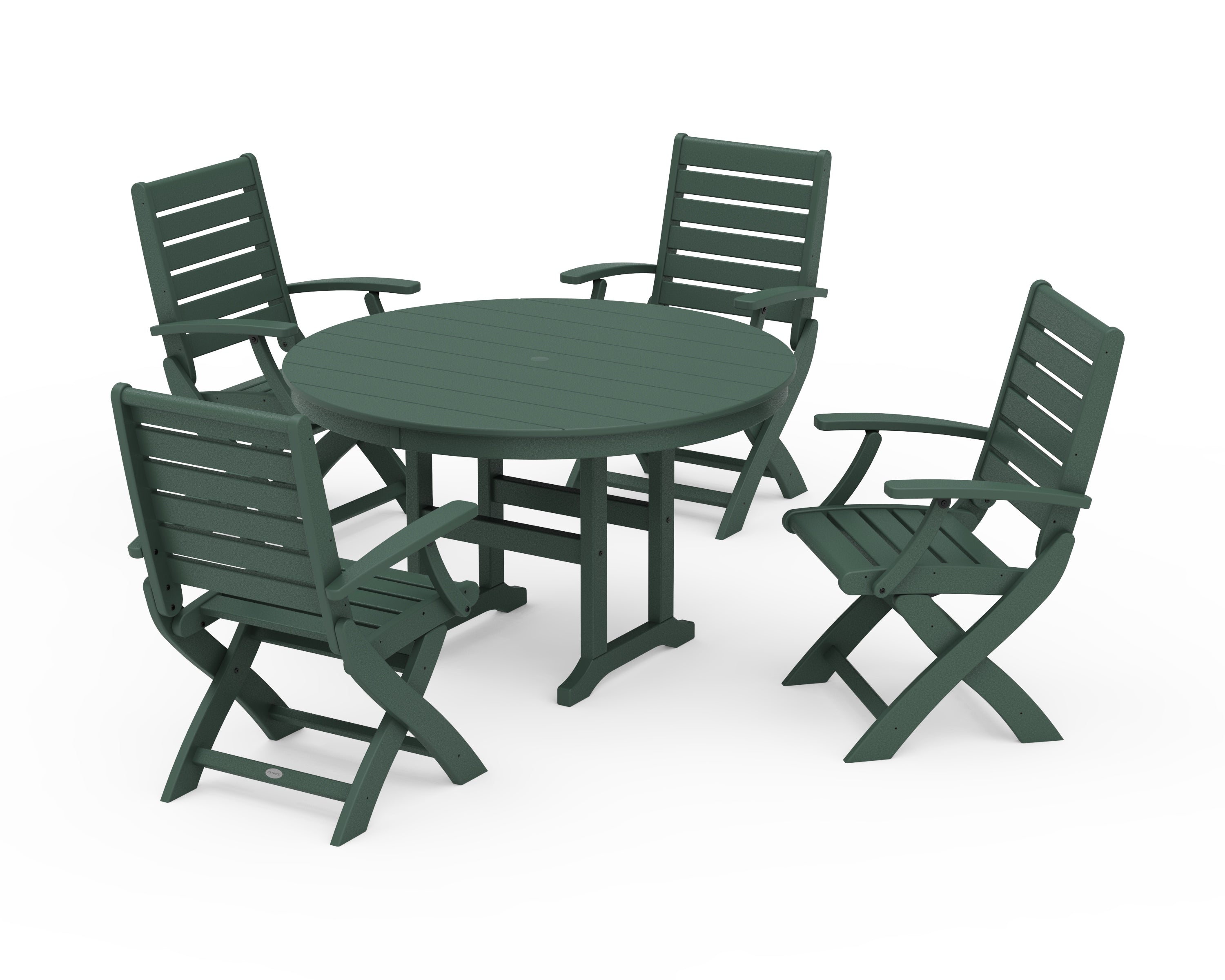 POLYWOOD® Signature Folding Chair 5-Piece Round Farmhouse Dining Set in Green