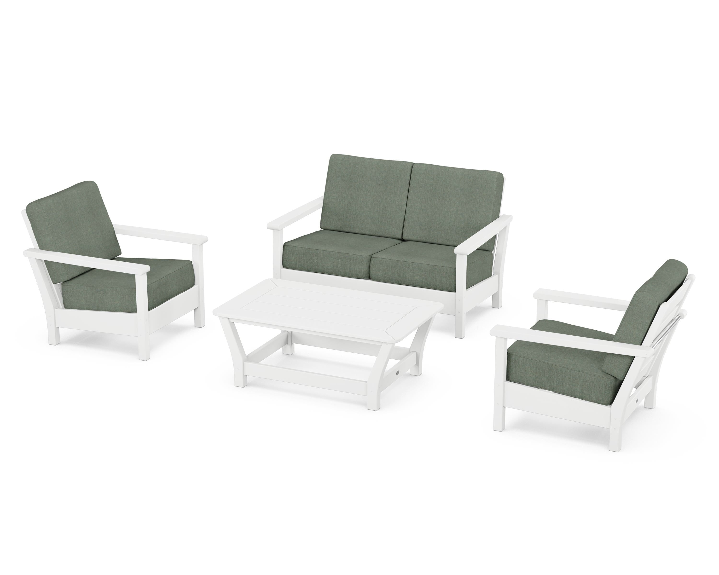 POLYWOOD® Harbour 4-Piece Deep Seating Set in White / Cast Sage