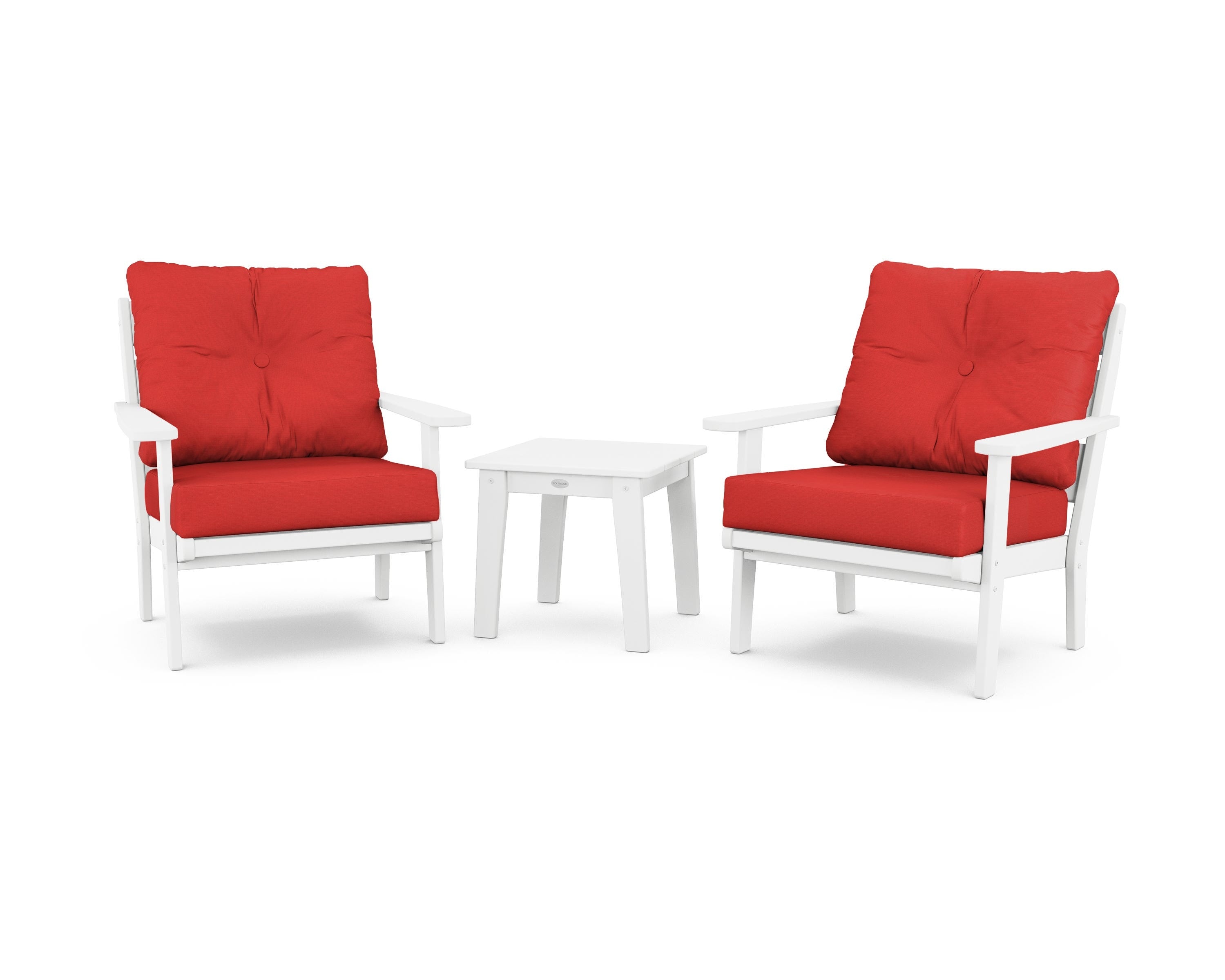 POLYWOOD® Lakeside 3-Piece Deep Seating Chair Set in White / Crimson Linen