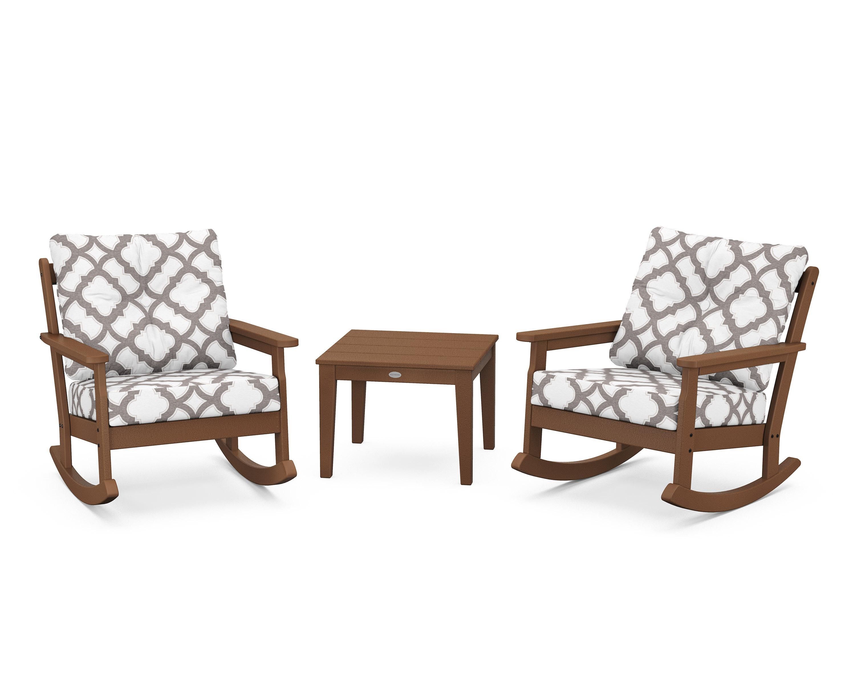 POLYWOOD® Vineyard 3-Piece Deep Seating Rocker Set in Teak / Trellis Grey Mist