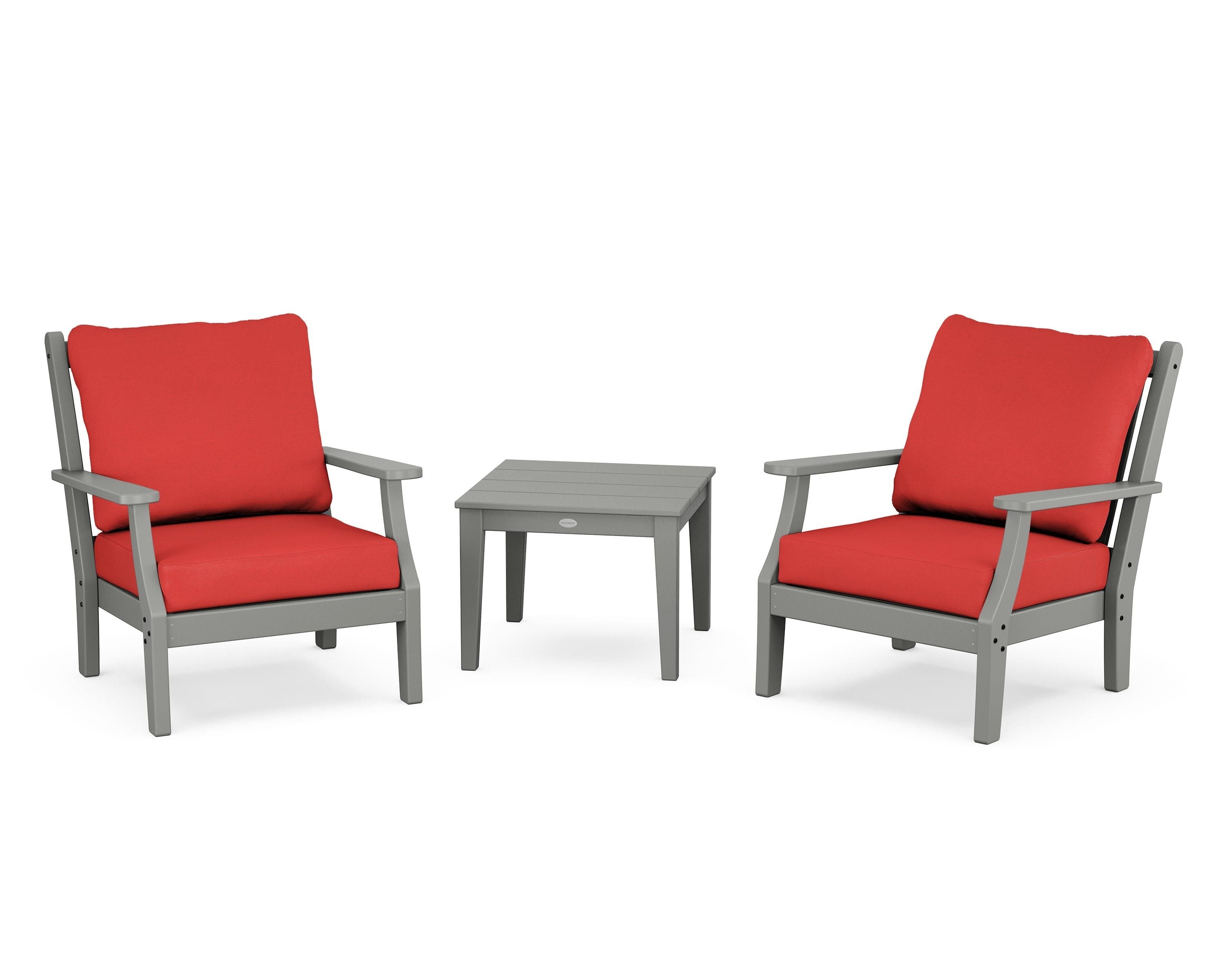 Country Living Wovendale 3-Piece Deep Seating Set in Slate Grey / Crimson Linen