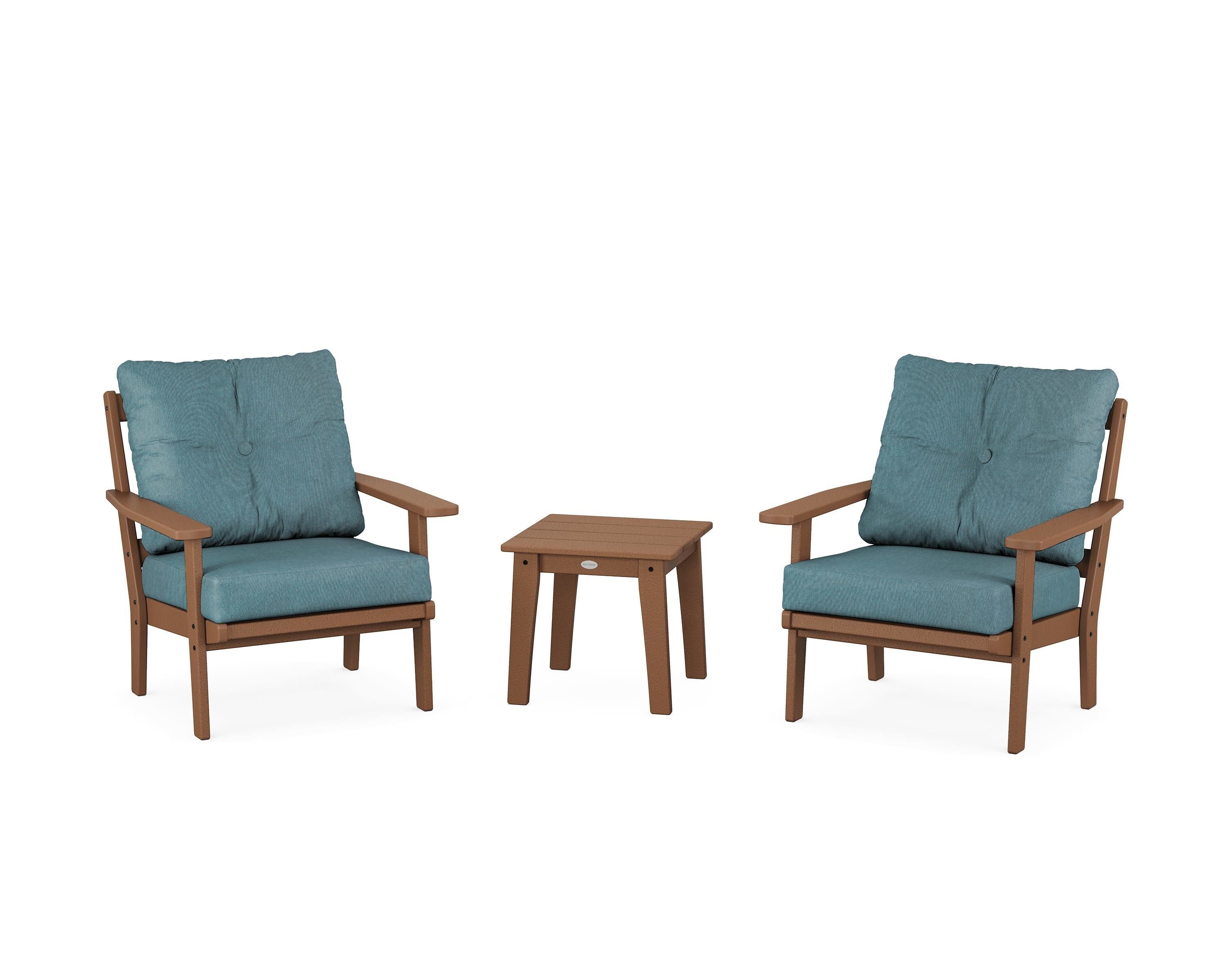 POLYWOOD® Oxford 3-Piece Deep Seating Set in Teak / Ocean Teal