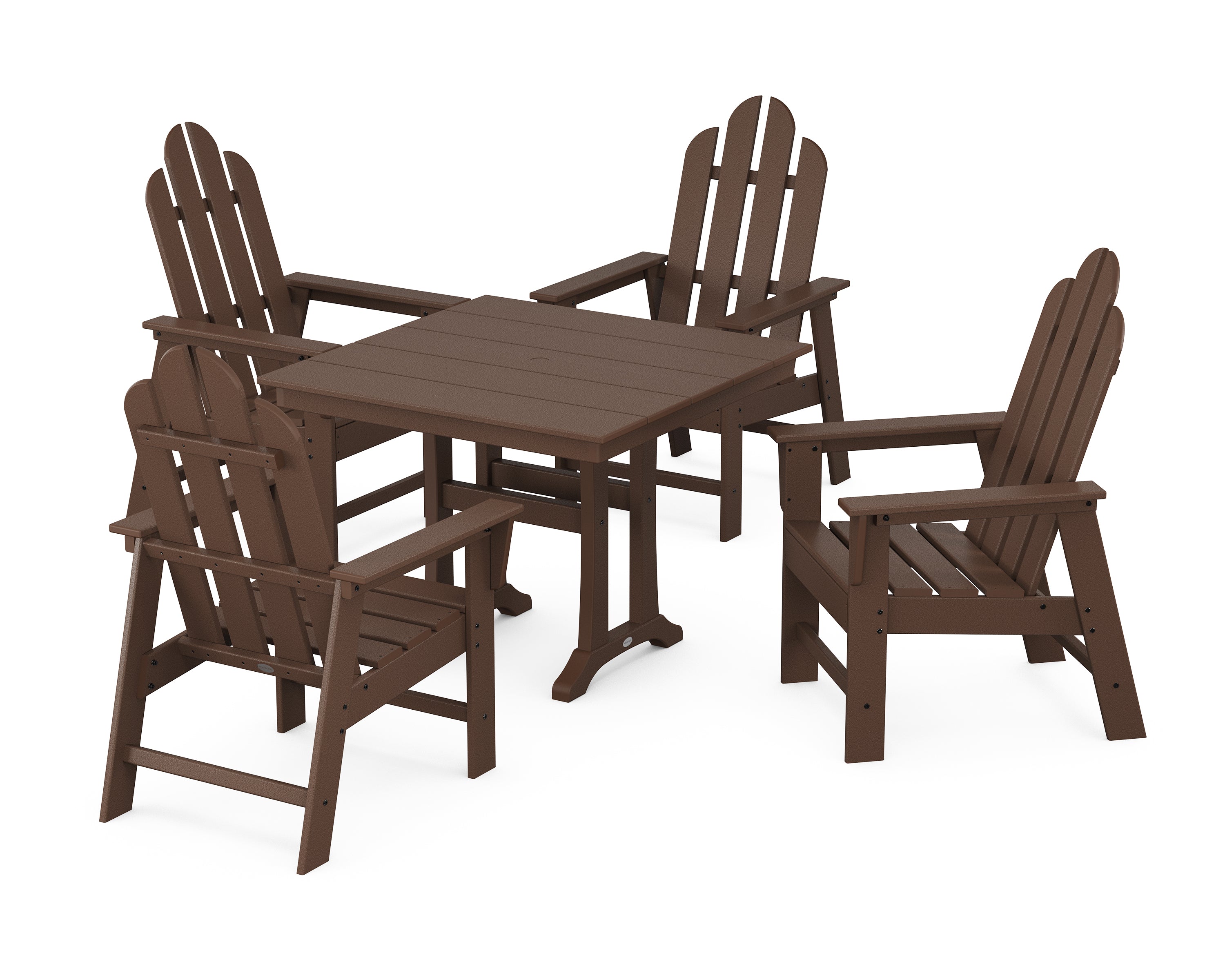 POLYWOOD® Long Island 5-Piece Farmhouse Dining Set With Trestle Legs in Mahogany