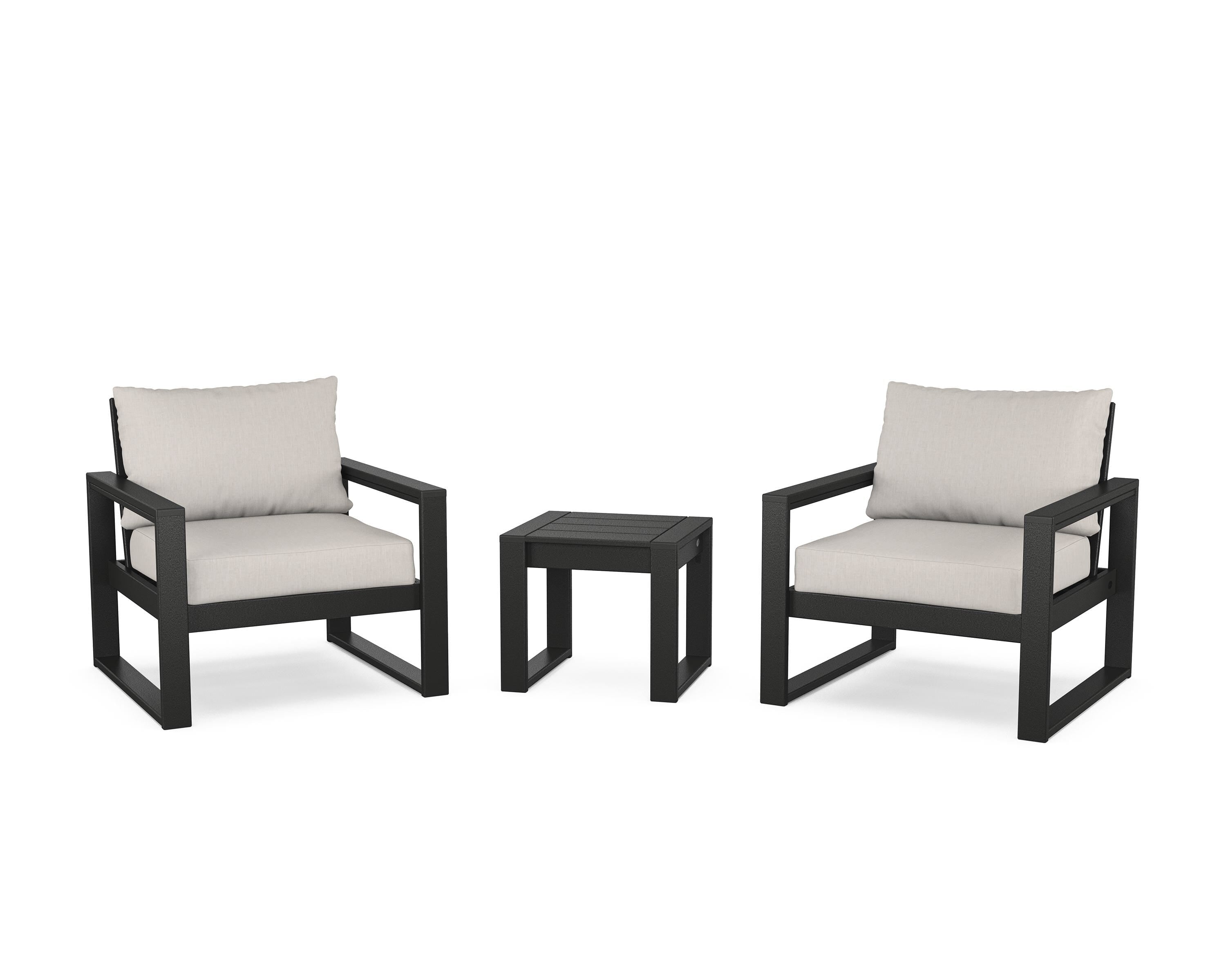 POLYWOOD® EDGE Sectional 3-Piece Deep Seating Set in Black / Cast Ash