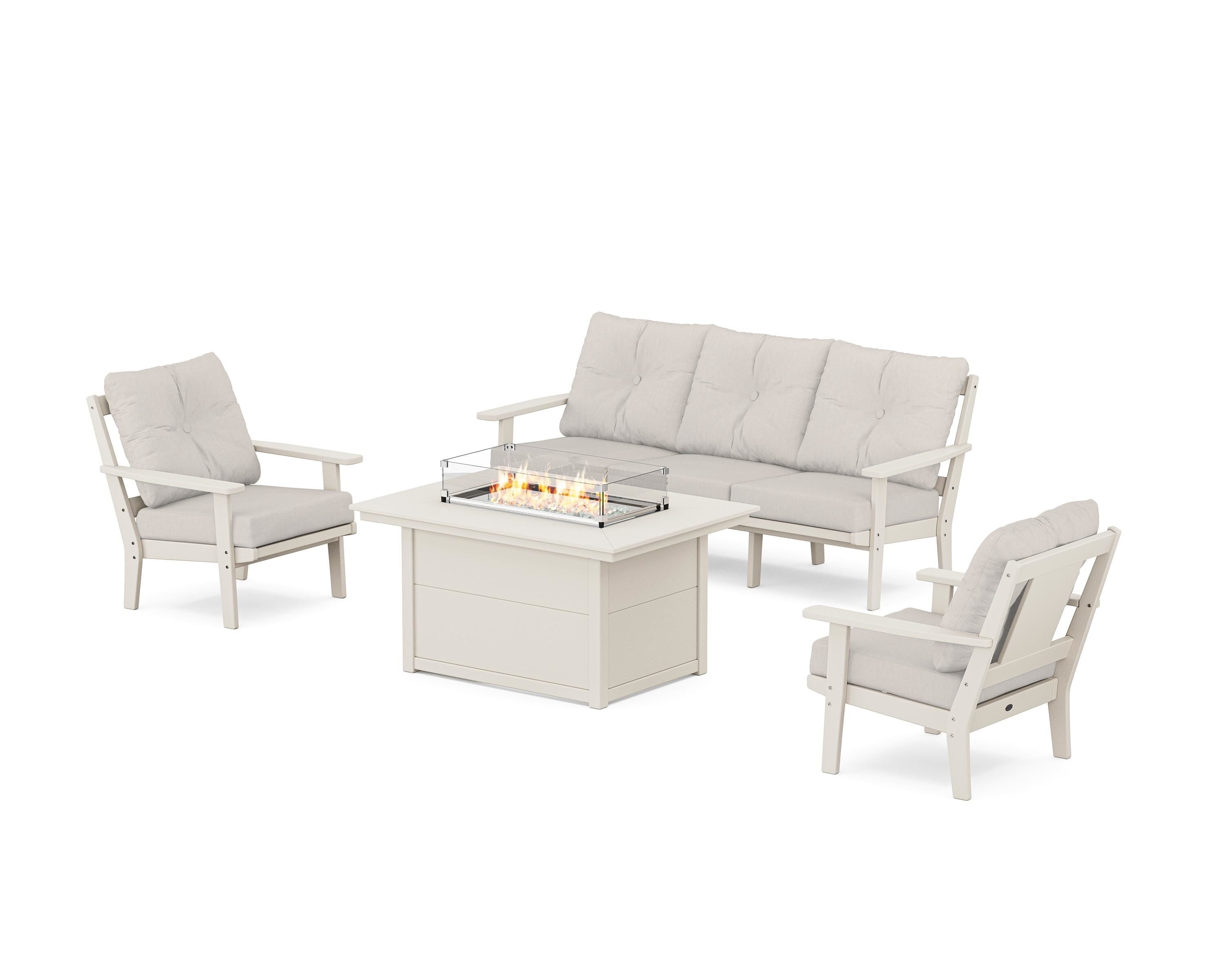 POLYWOOD® Prairie Deep Seating Fire Pit Table Set in Sand / Cast Ash
