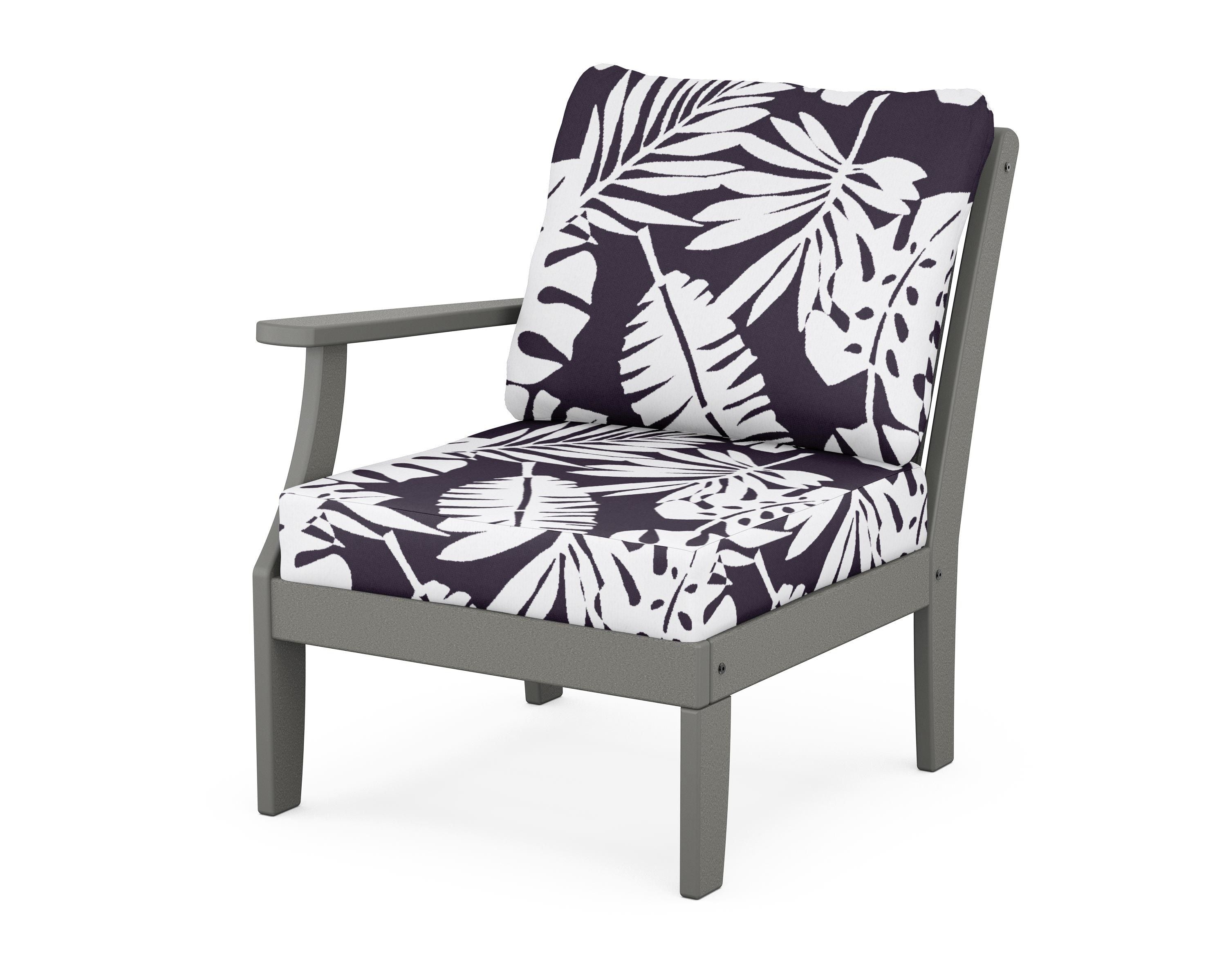 POLYWOOD® Braxton Modular Left Arm Chair in Slate Grey / Leaf Navy