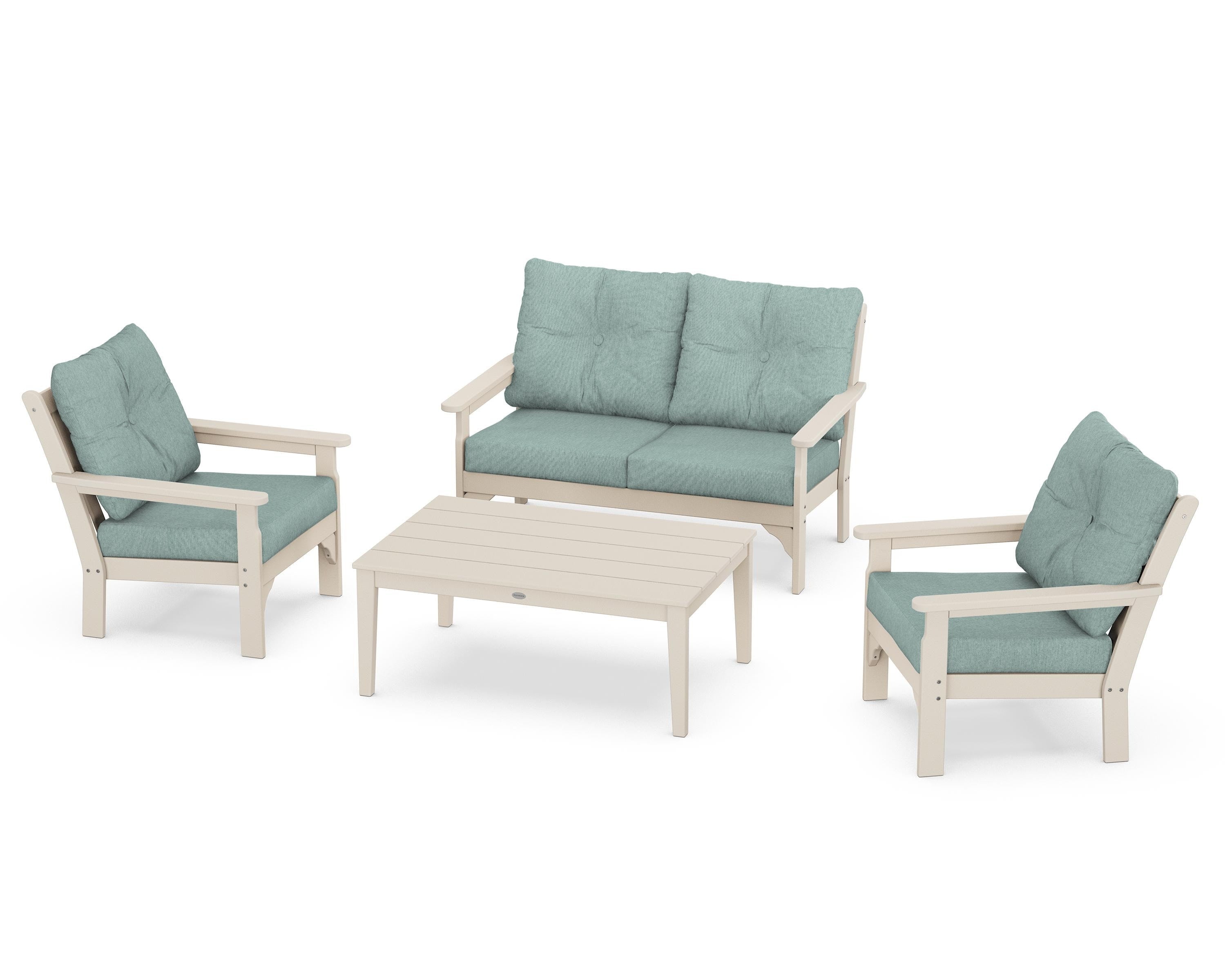 POLYWOOD® Vineyard 4-Piece Deep Seating Set in Sand / Glacier Spa