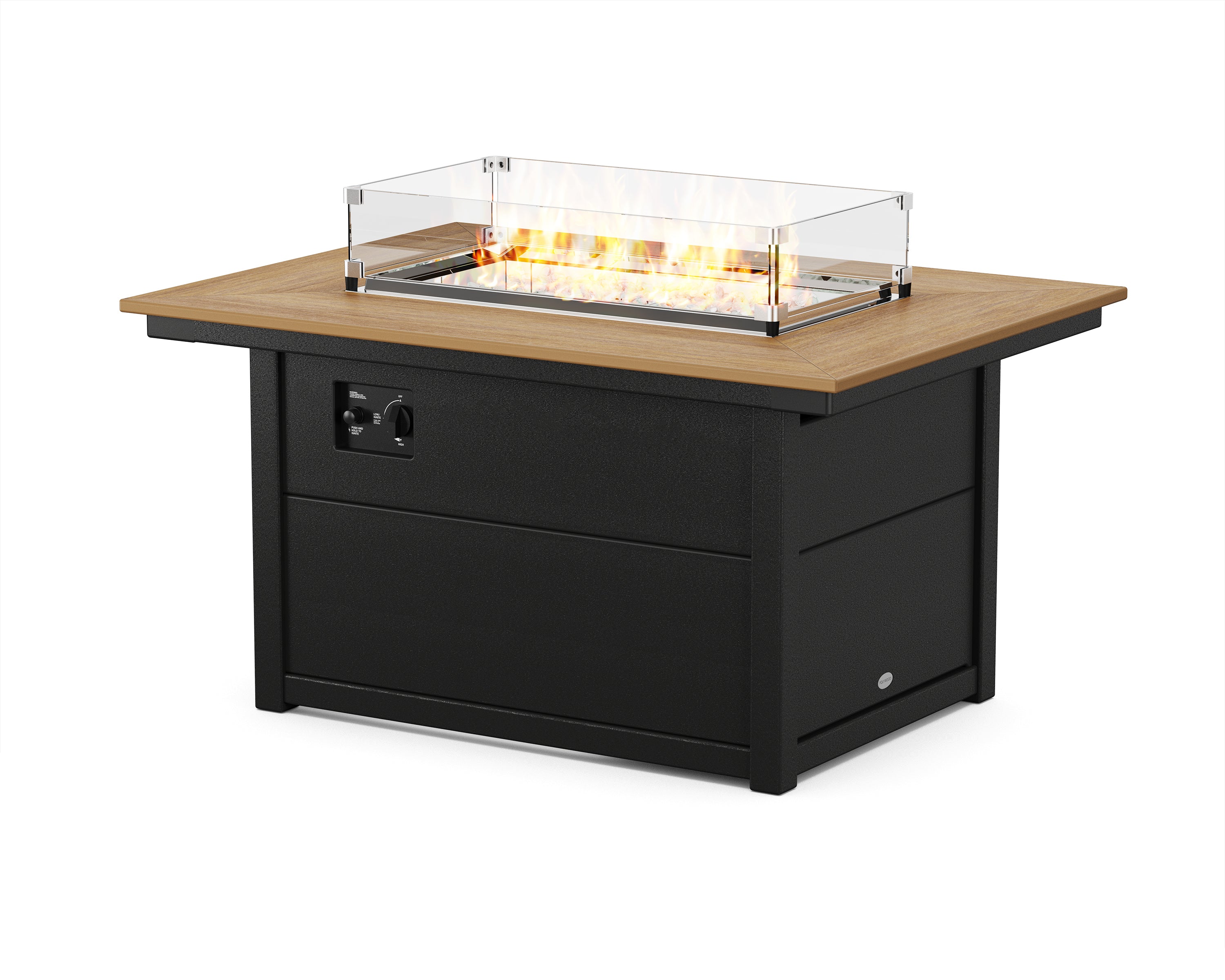 POLYWOOD® Rectangle 34" X 46" Fire Pit Table in Black / Natural