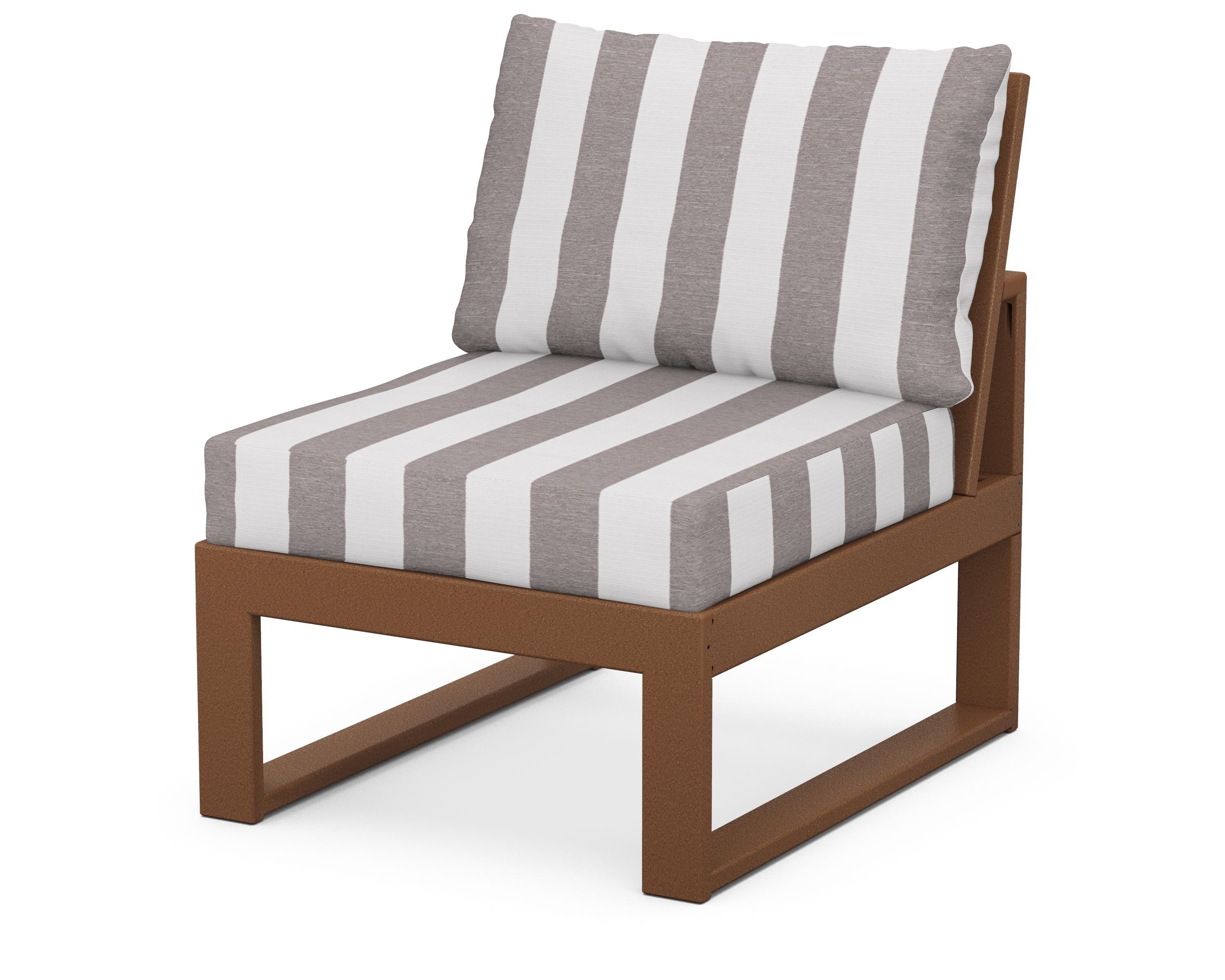 Unbranded Modular Armless Chair in Teak / Cabana Stripe Grey Mist