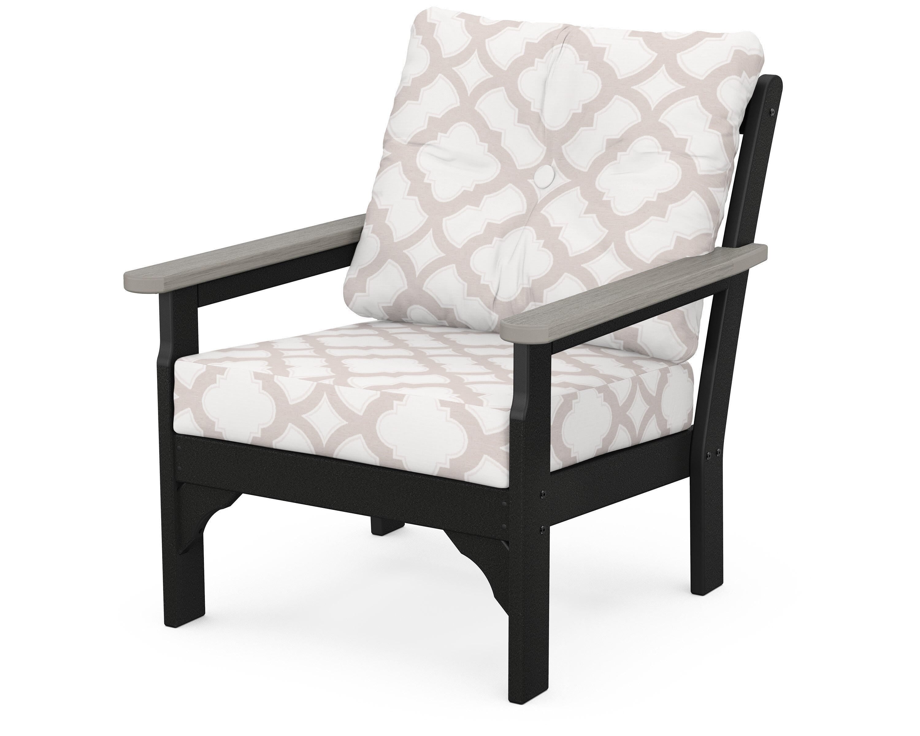 POLYWOOD® Vineyard Deep Seating Chair in Black / Driftwood / Trellis Dune Burlap