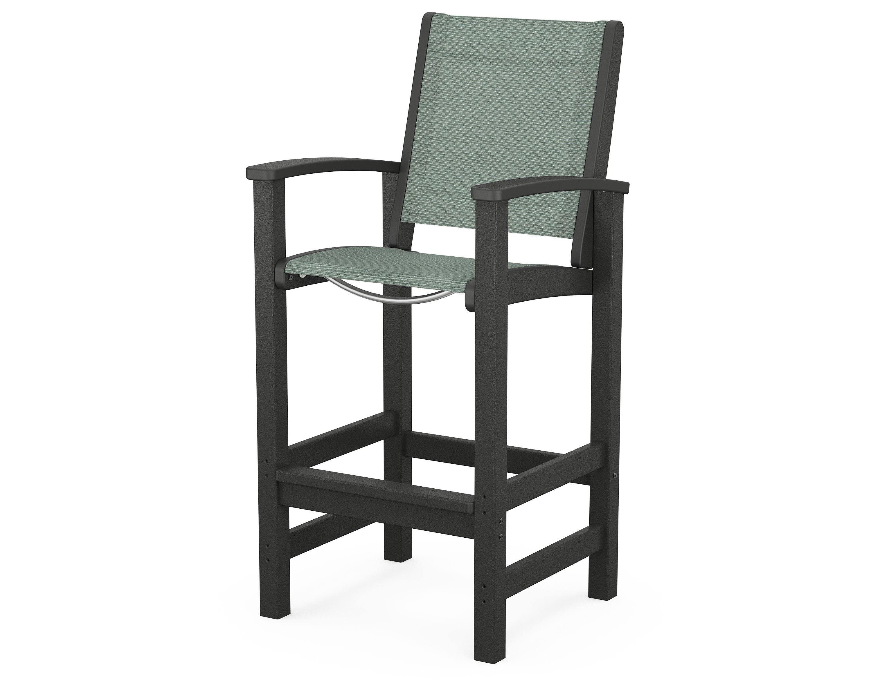 POLYWOOD® Coastal Bar Chair in Black / Dupioni Sea Mist Sling
