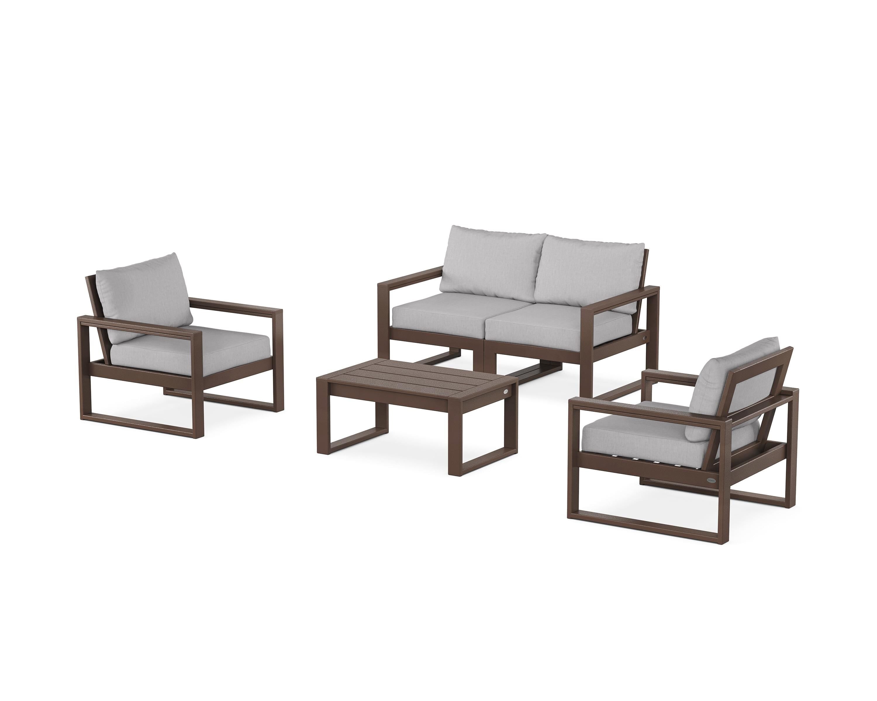 POLYWOOD® EDGE Sectional 4-Piece Deep Seating Set with Loveseat in Mahogany / Granite
