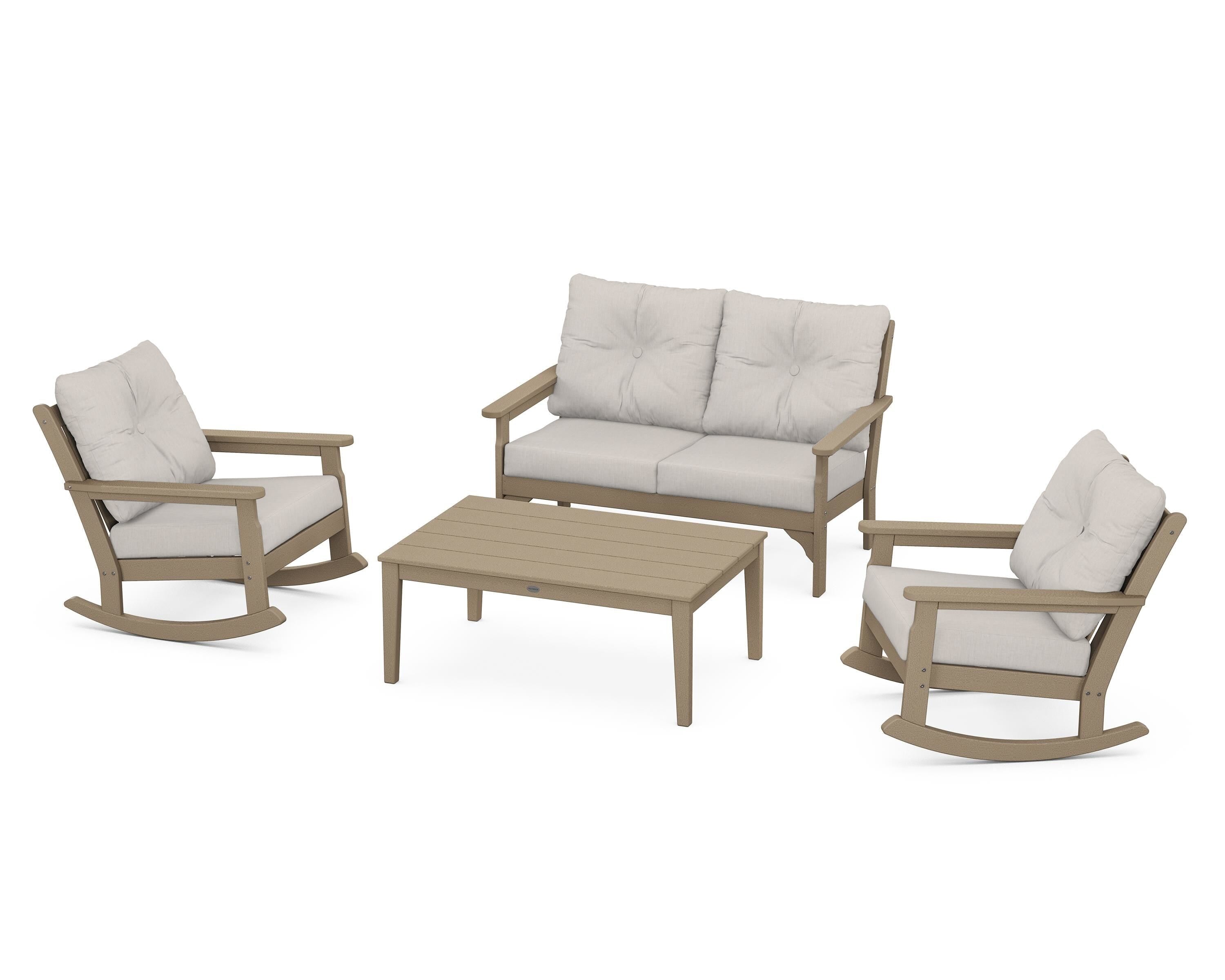 POLYWOOD® Vineyard 4-Piece Deep Seating Rocking Chair Set in Vintage Sahara / Cast Ash