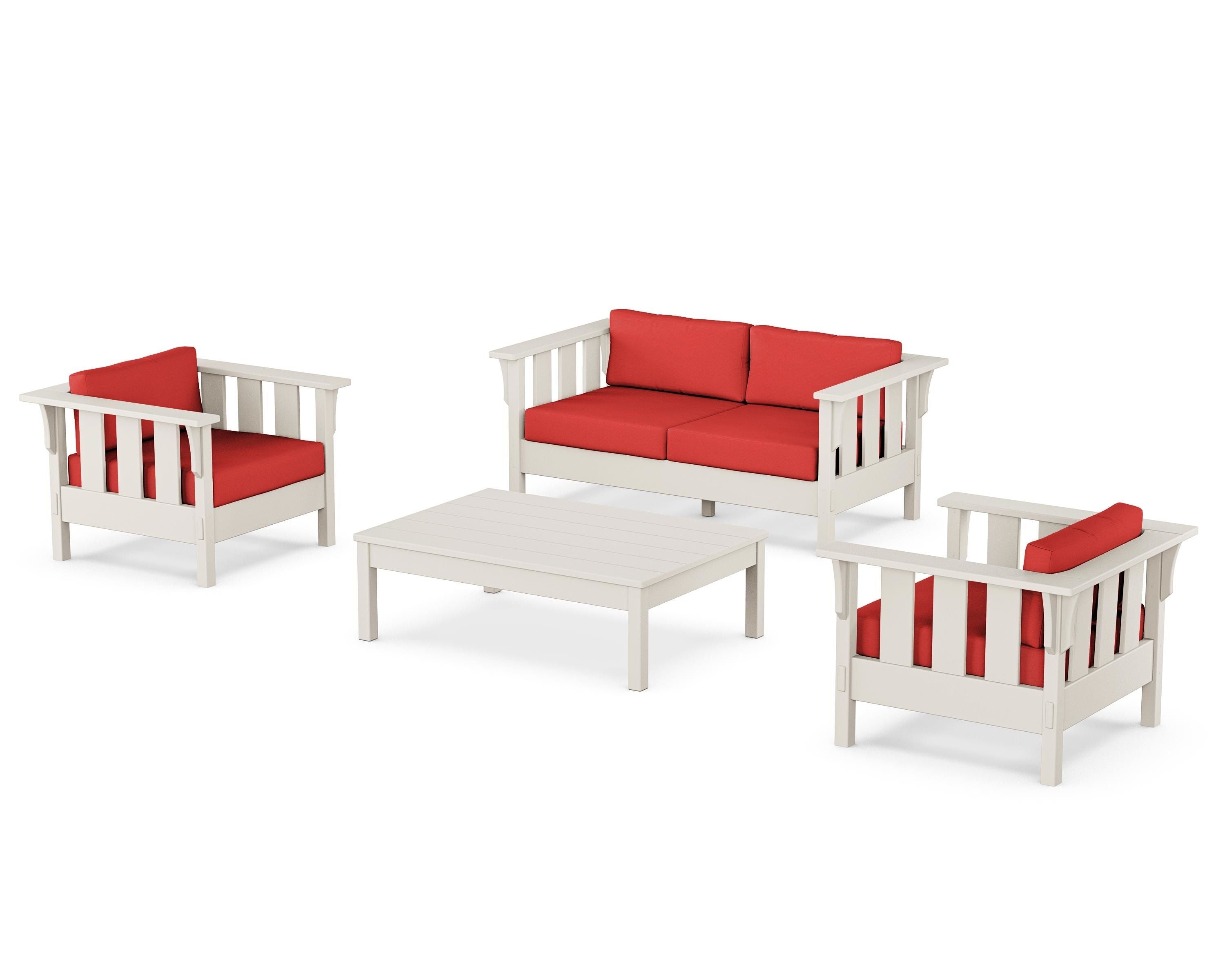 Martha Stewart by POLYWOOD® Acadia 4-Piece Deep Seating Set with Loveseat in Sand / Crimson Linen