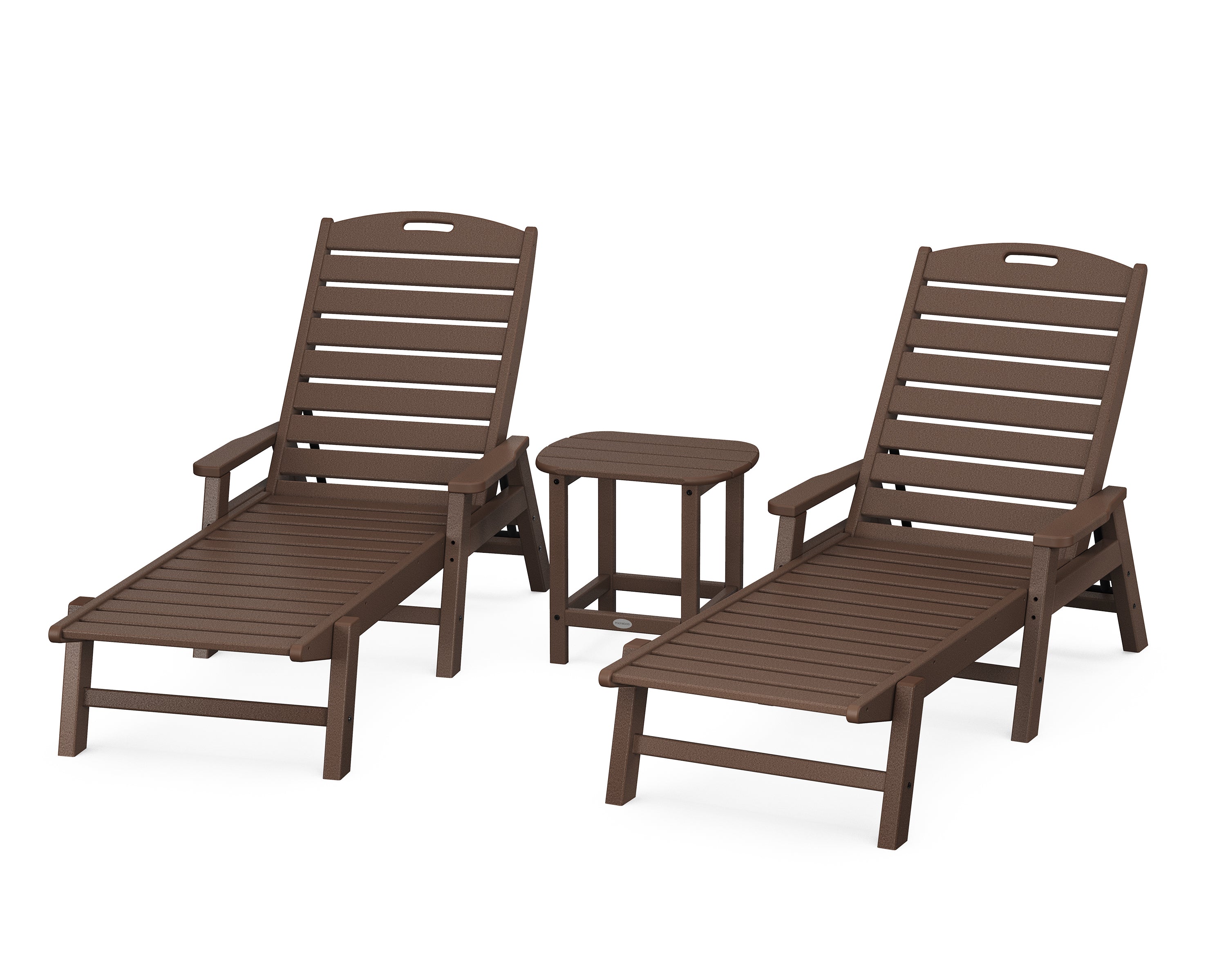 POLYWOOD® Nautical 3-Piece Chaise Lounge with Arms Set with South Beach 18" Side Table in Mahogany