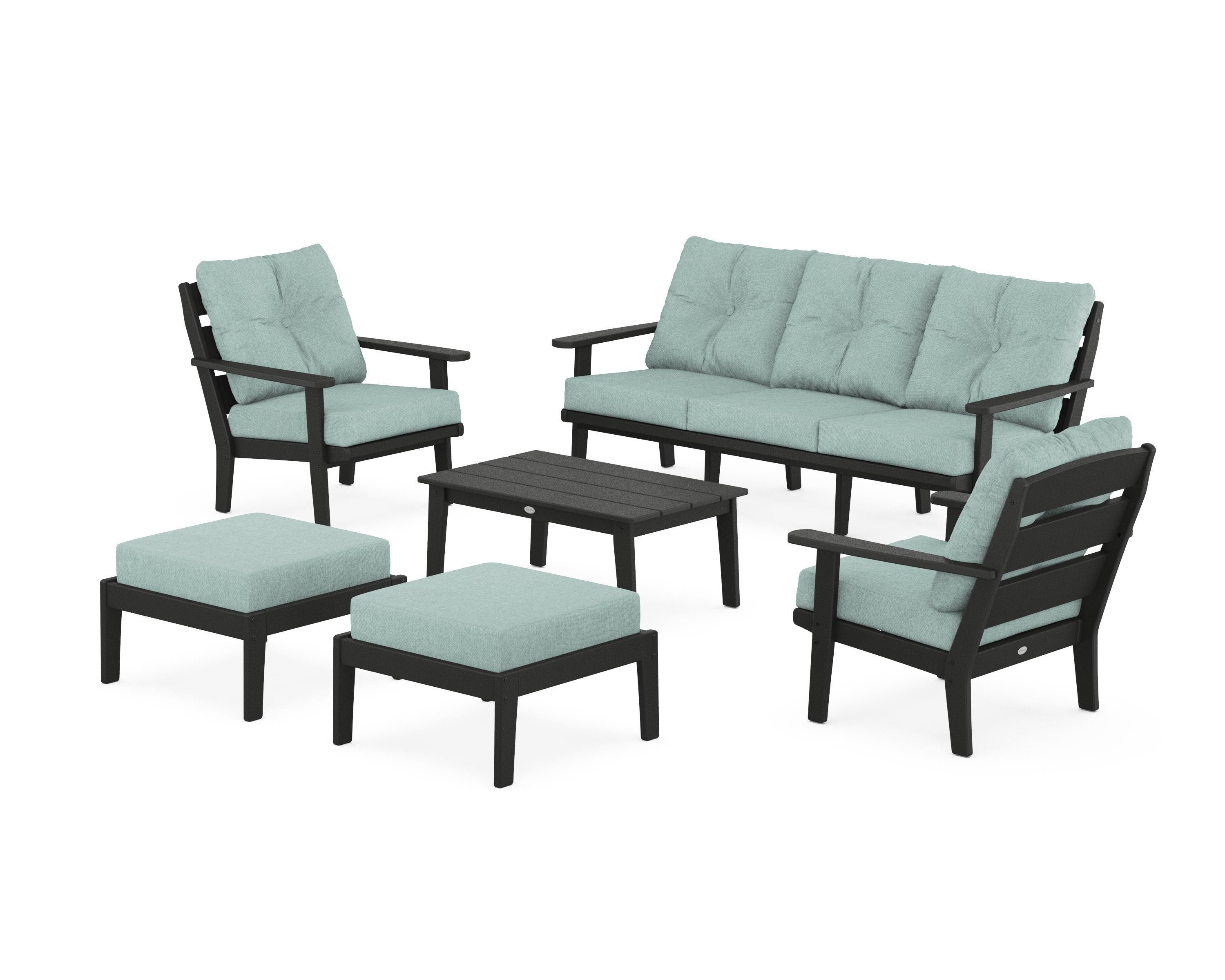 POLYWOOD® Lakeside 6-Piece Lounge Sofa Set in Black / Glacier Spa