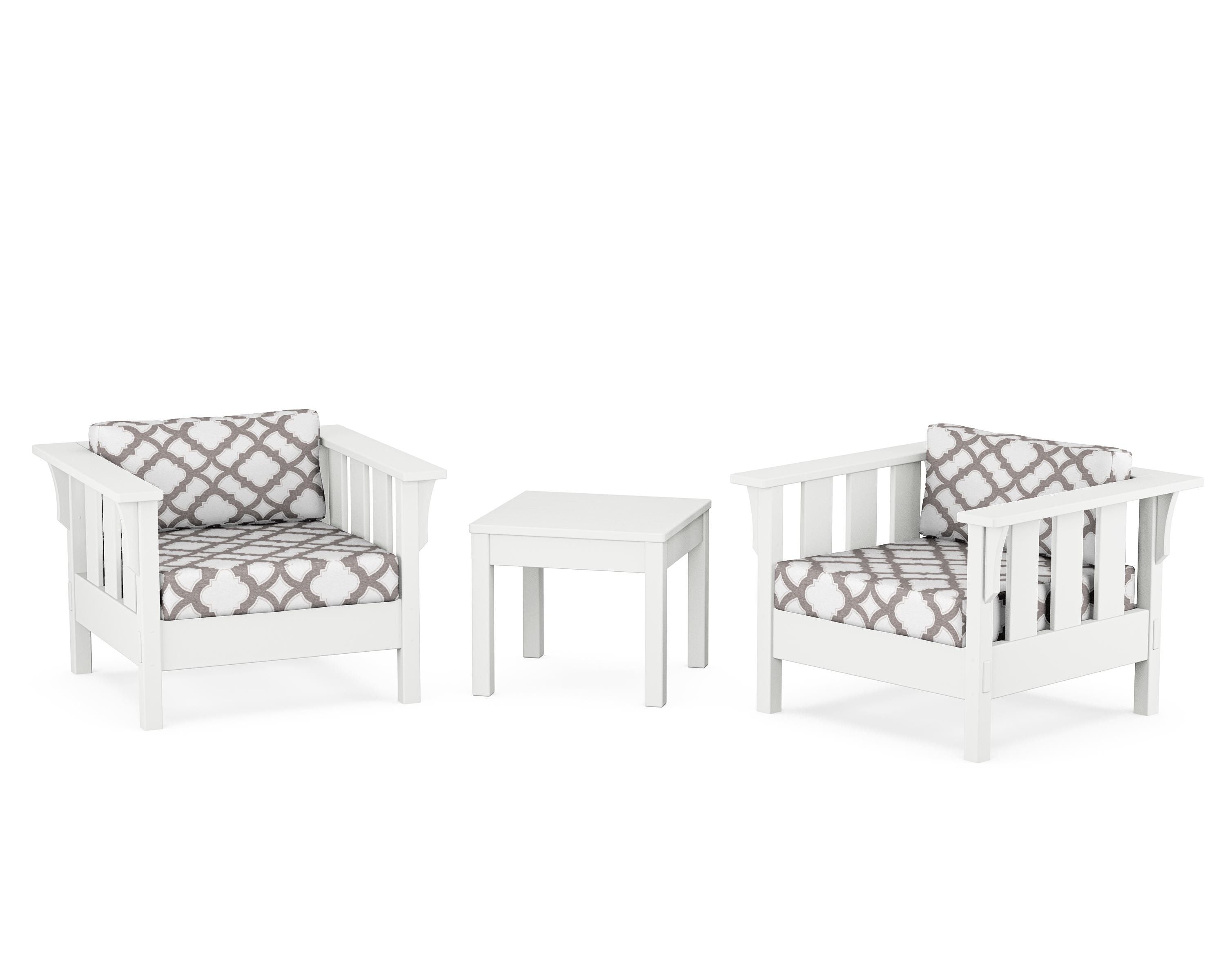 Martha Stewart by POLYWOOD® Acadia 3-Piece Deep Seating Set in White / Trellis Grey Mist